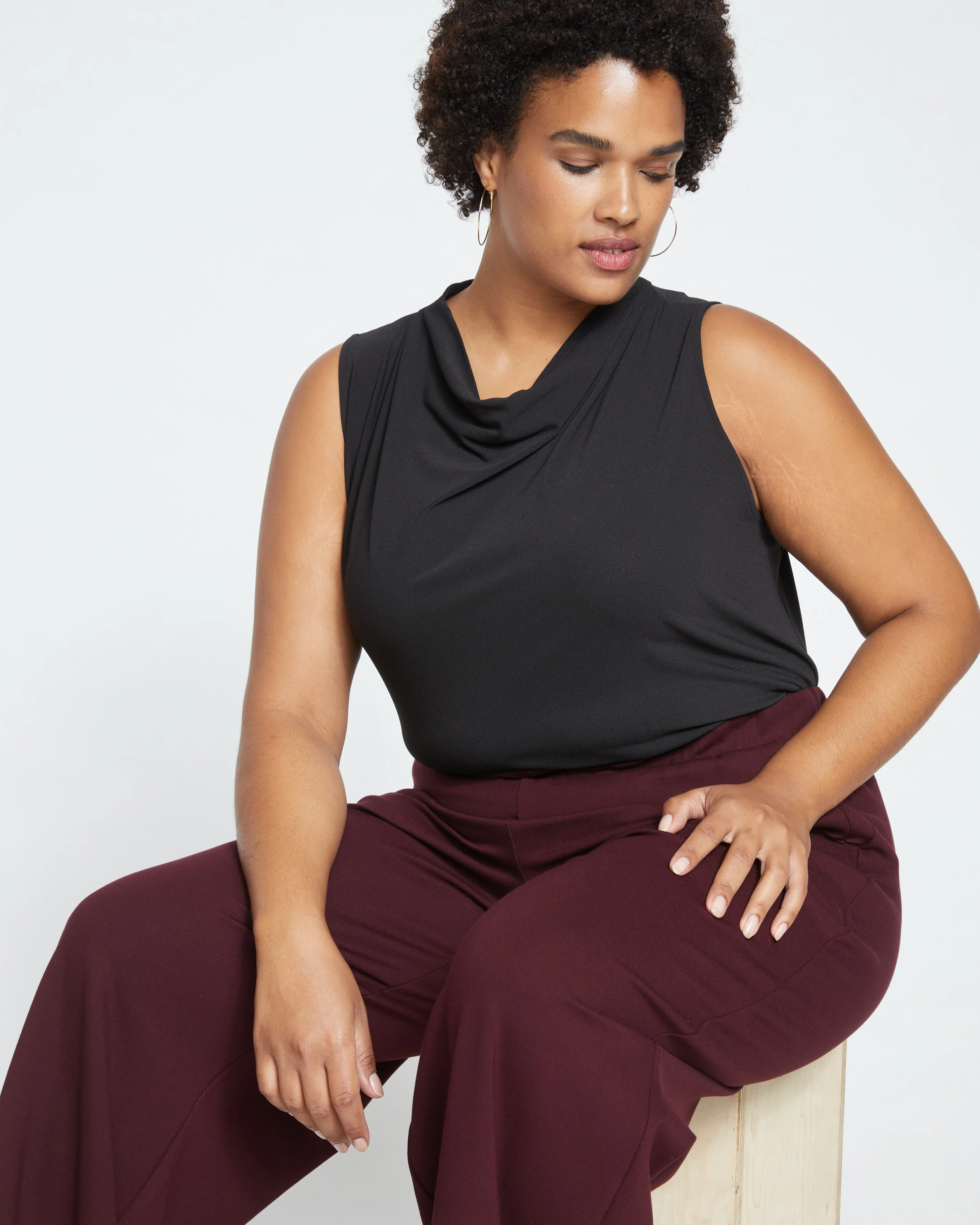 Stephanie Wide Leg Ponte Pants - Black Cherry - Image 2