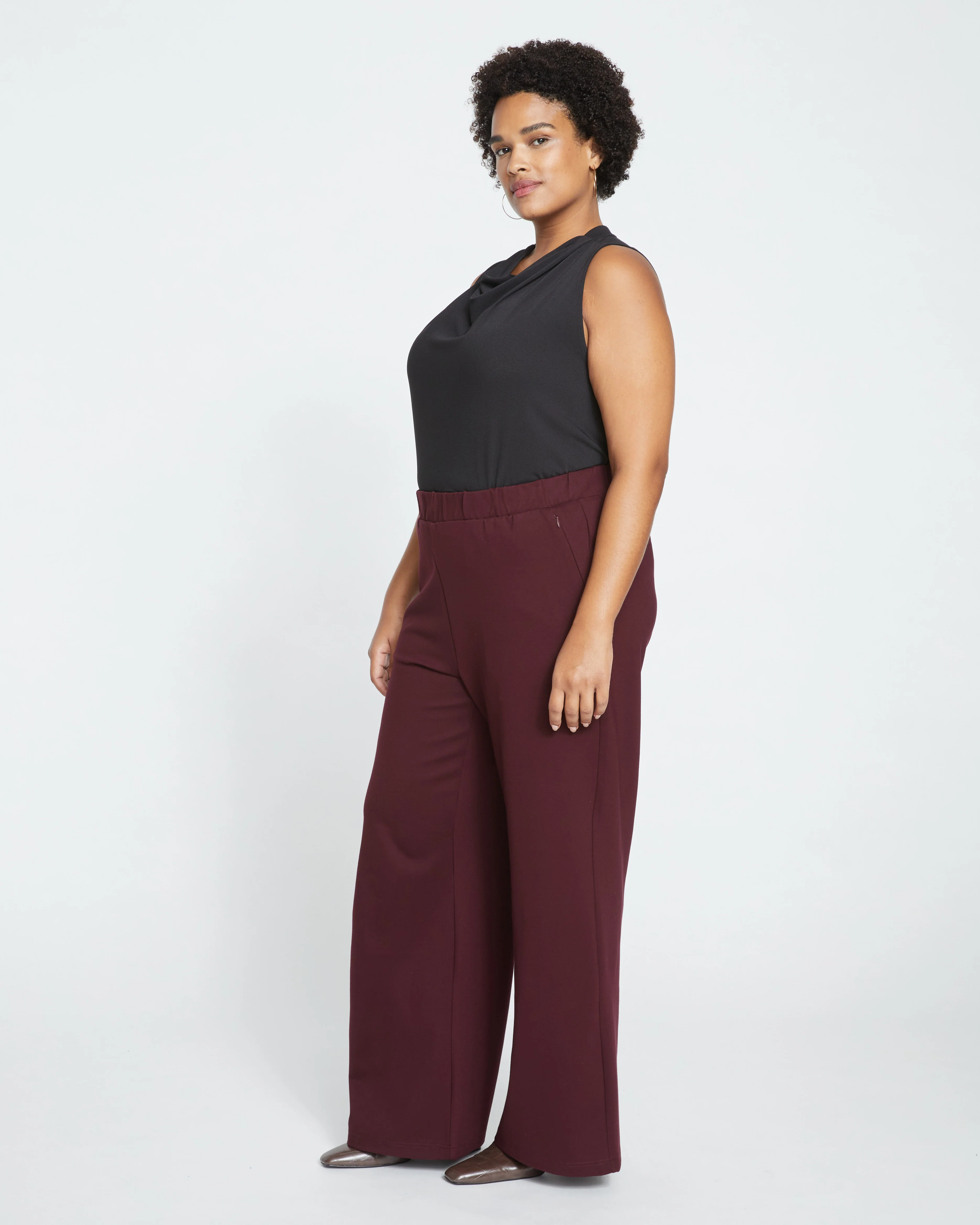 Stephanie Wide Leg Ponte Pants - Black Cherry - Image 3