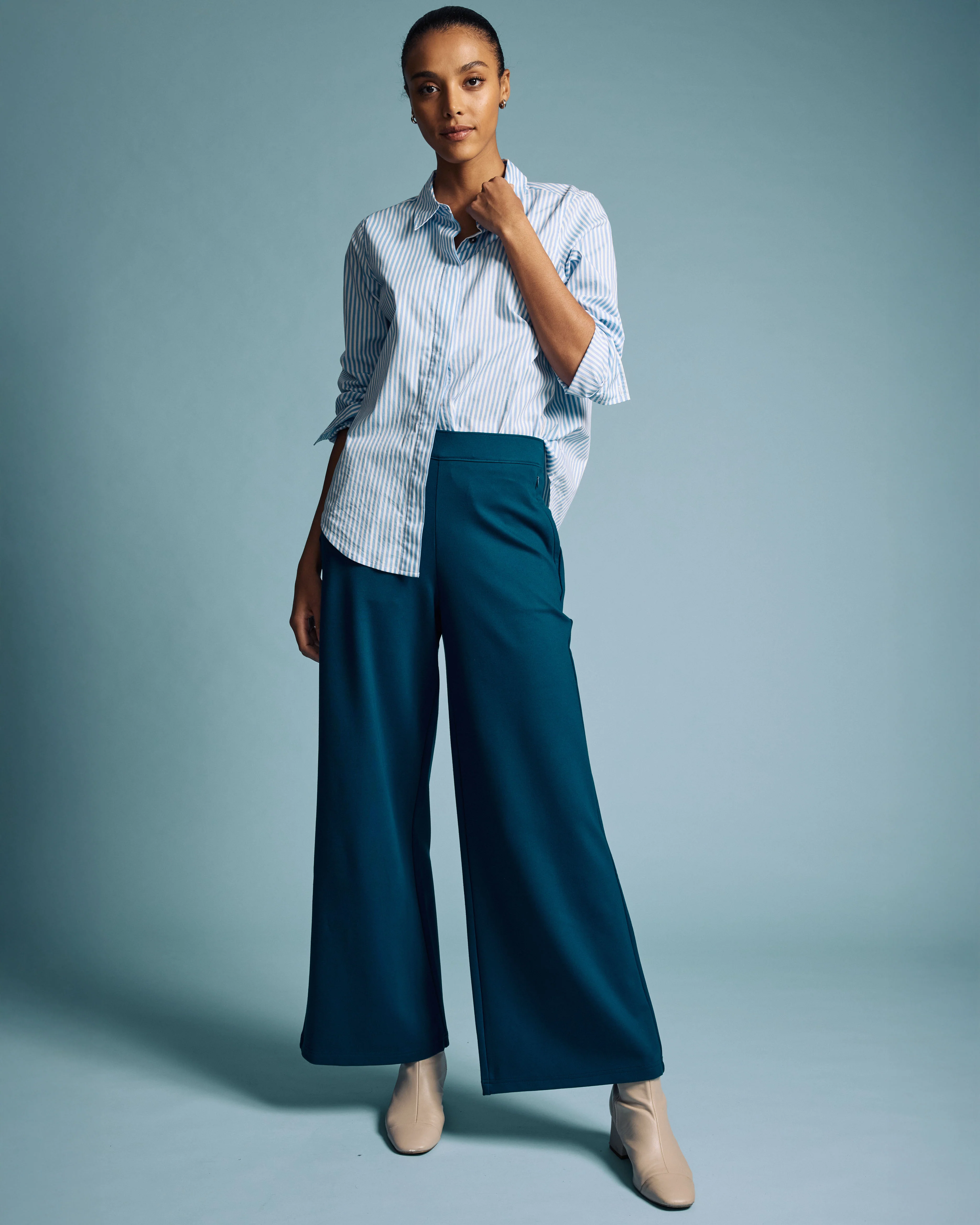 Stephanie Wide Leg Ponte Pants - Deep Teal - Image 3