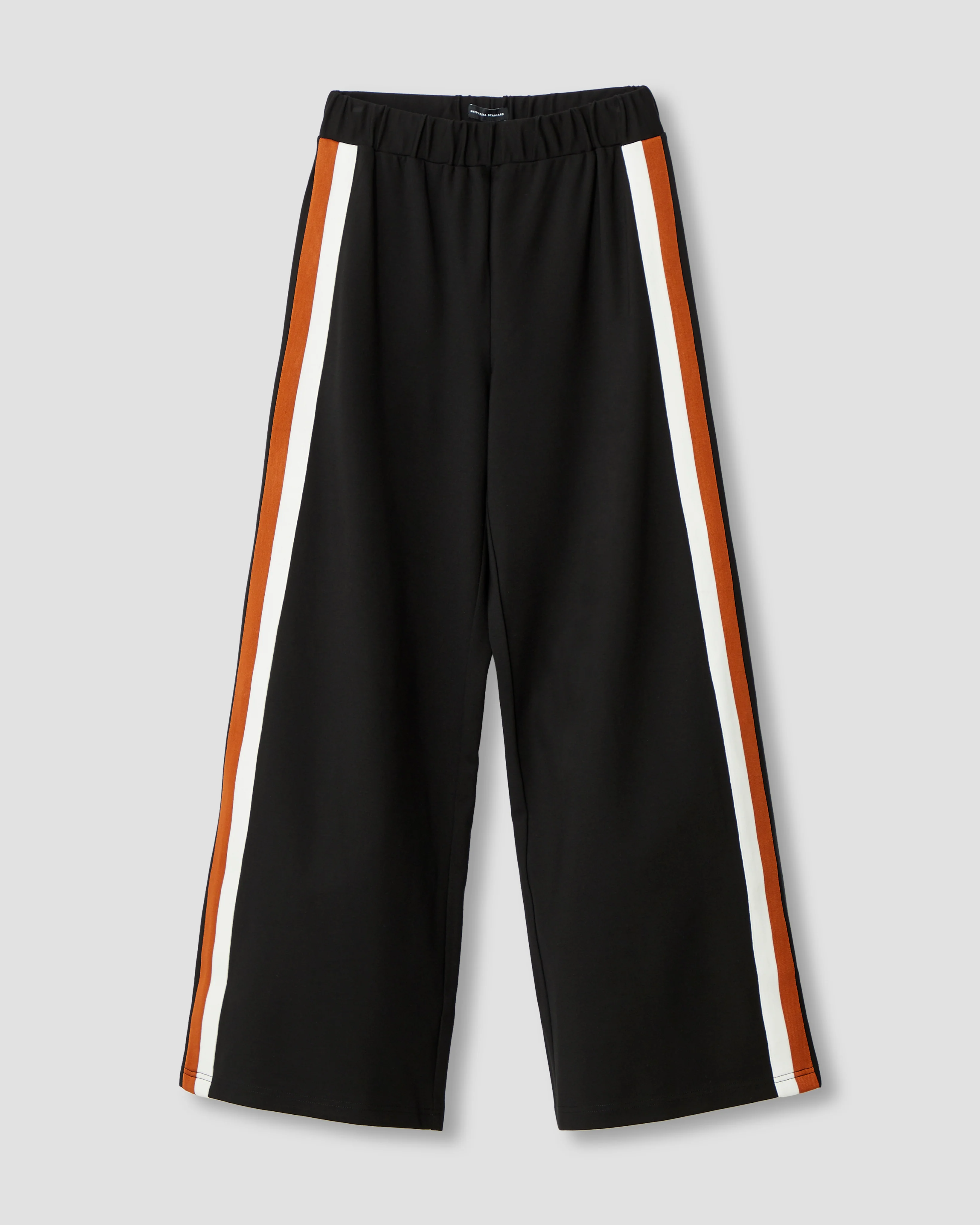 Stephanie Wide Leg Stripe Ponte Pants 30 Inch - Black with Ochre/White Stripe - Image 9