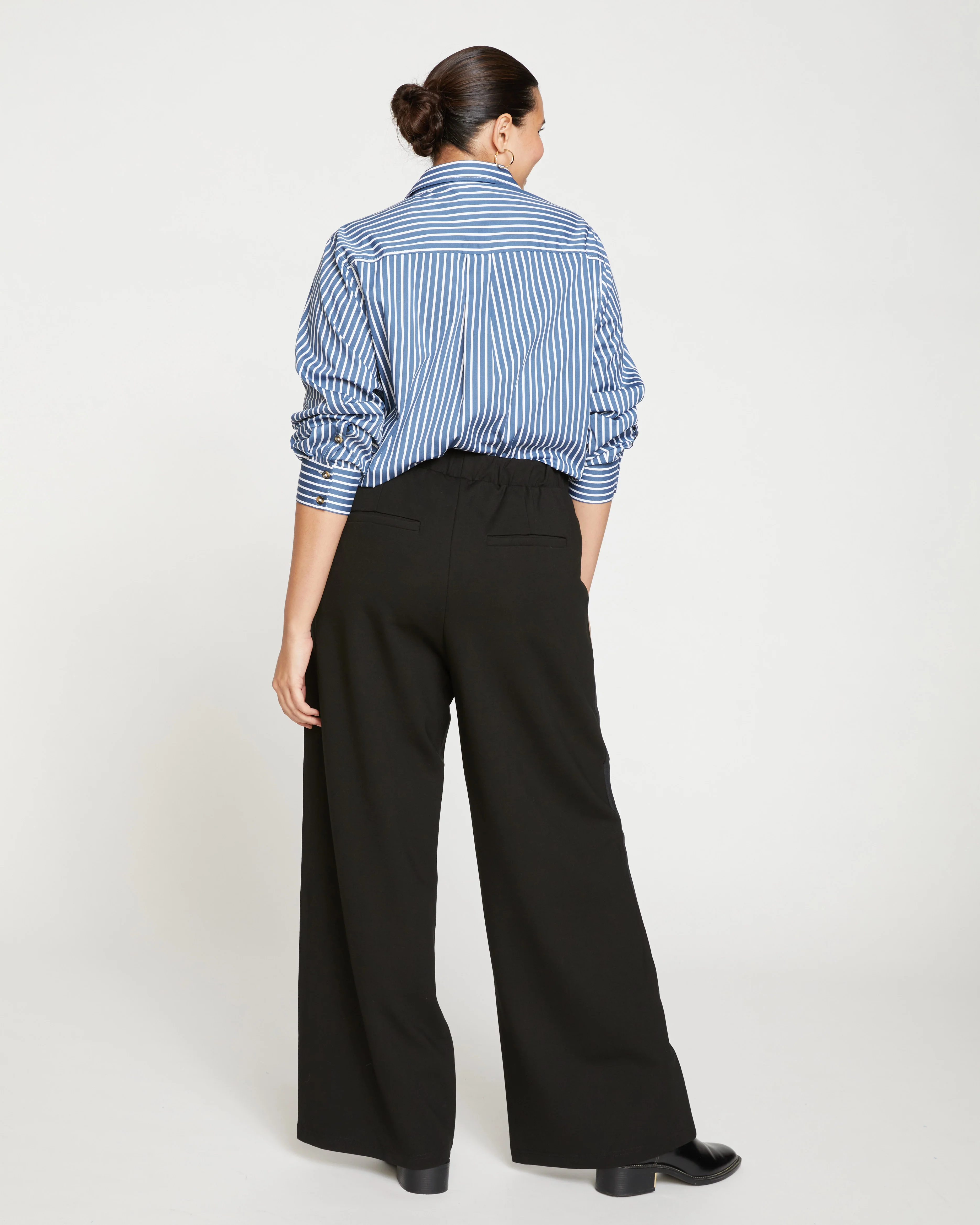 Stephanie Wide Leg Stripe Ponte Pants 33 Inch - Black with Black Stripe - Image 4