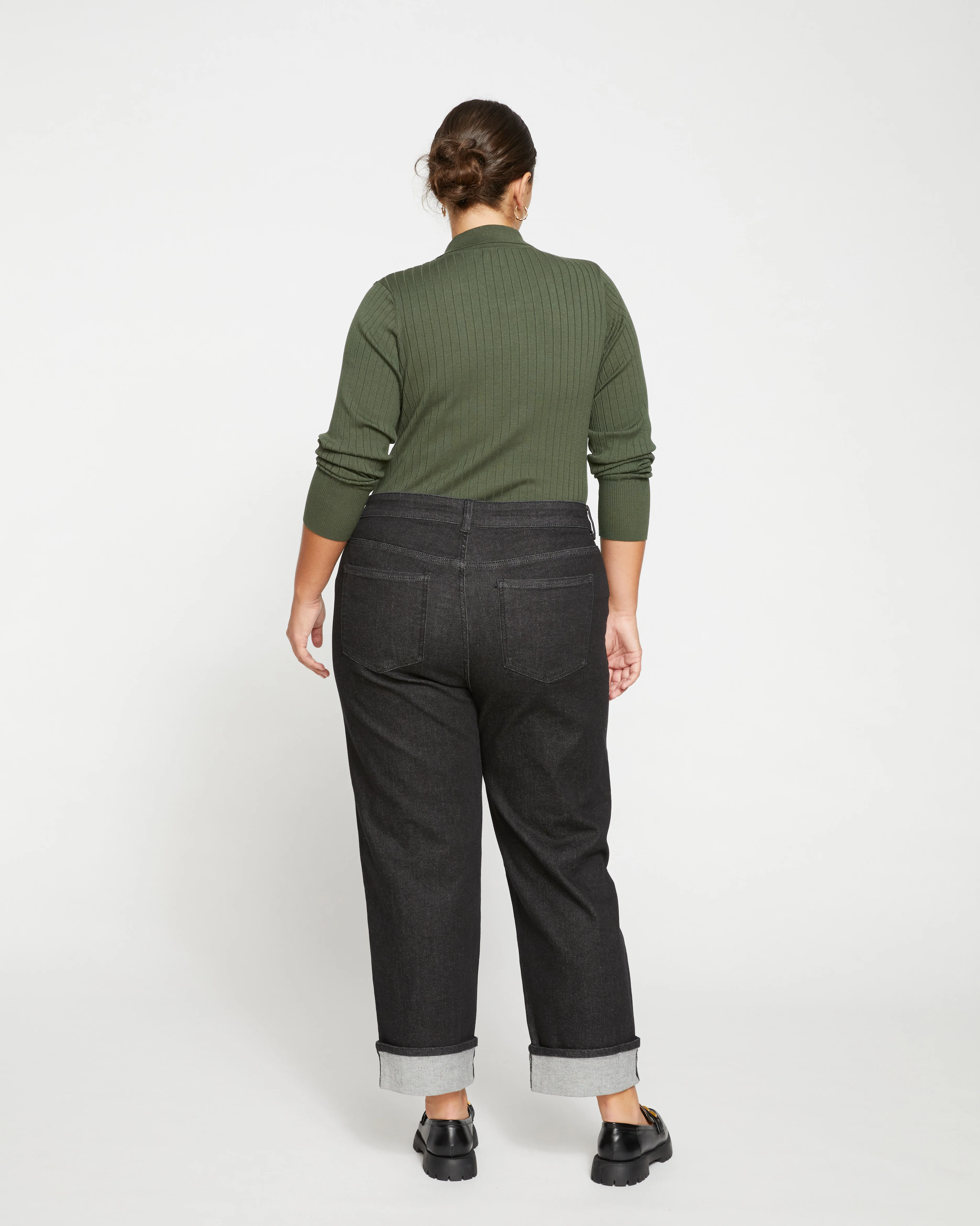 Stevie High Rise Cuffed Straight Leg Jeans - Black Selvedge - Image 4