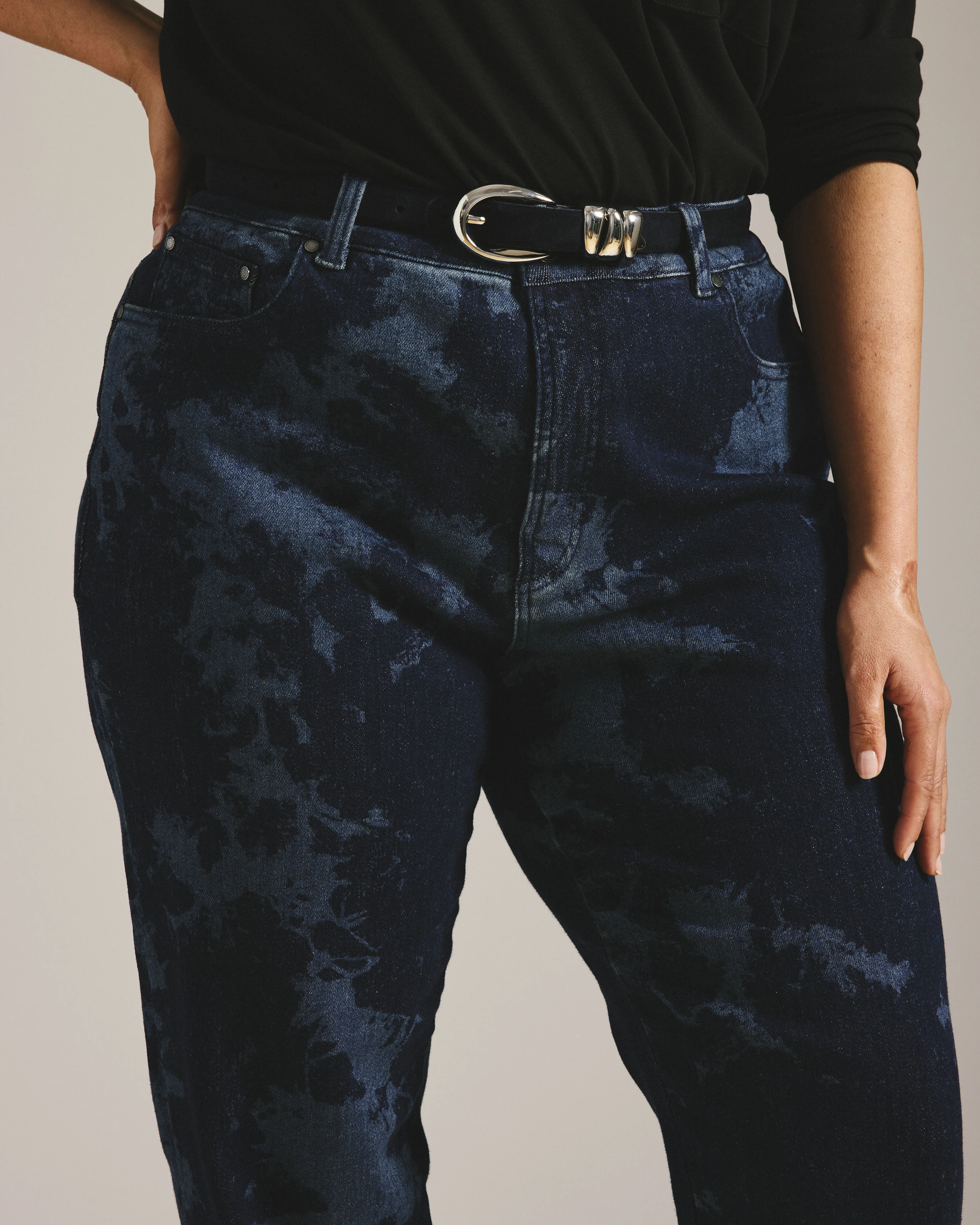 Stevie High Rise Cuffed Straight Leg Jeans - Indigo Tiedye Wash - Image 2