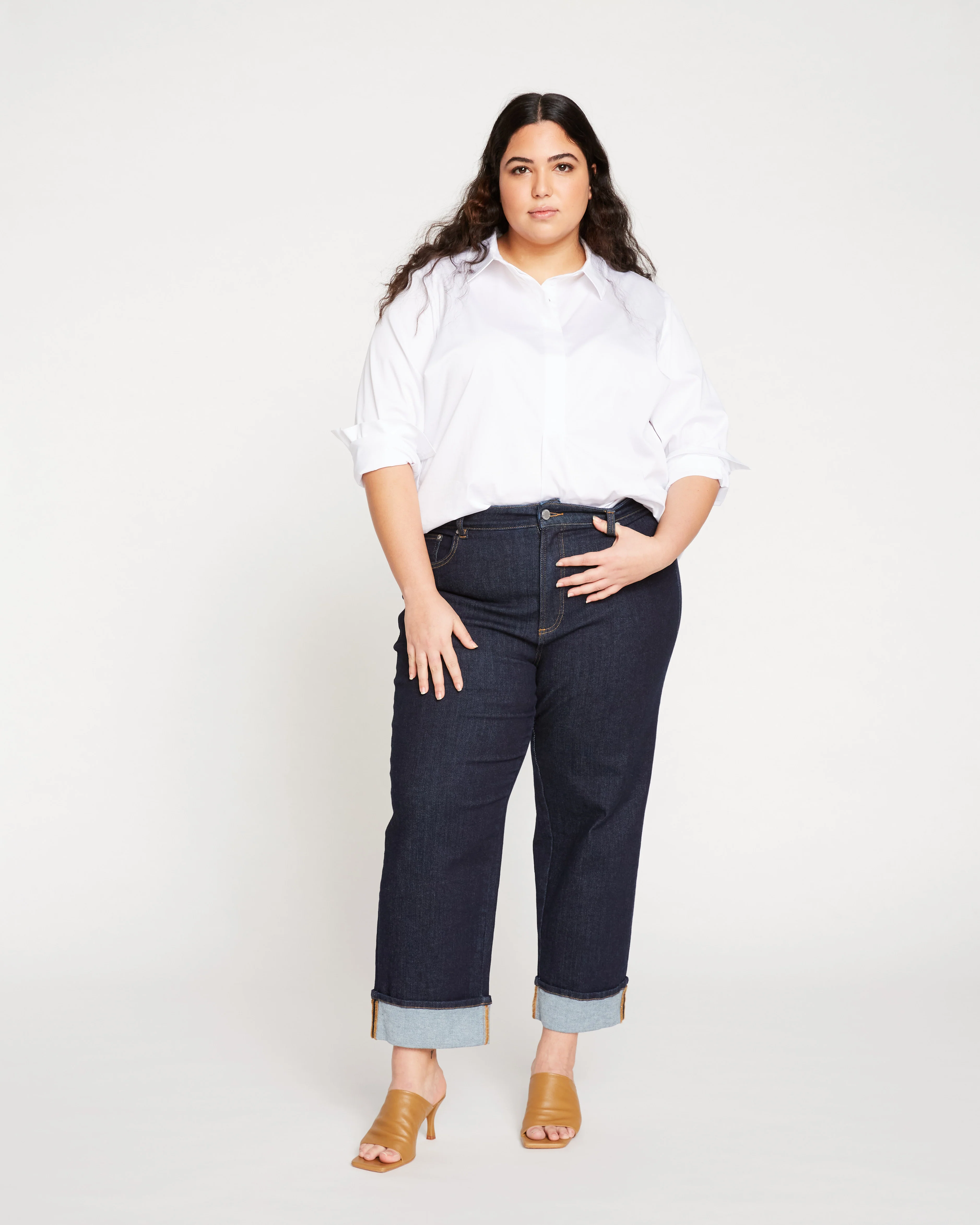 Stevie High Rise Cuffed Straight Leg Jeans - Vintage Indigo Selvedge - Image 5