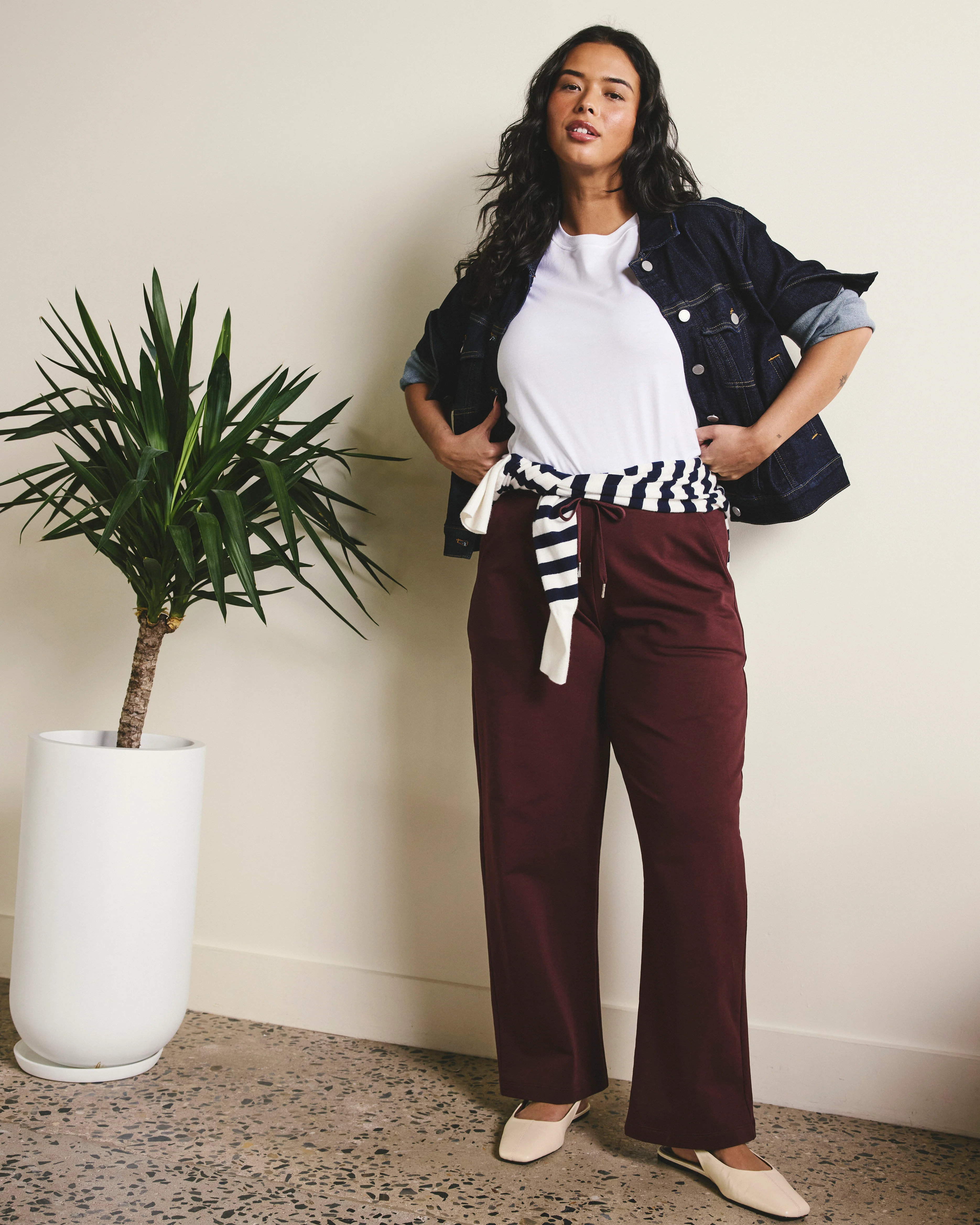 Straight Leg French Terry Sweatpants - Black Cherry - Image 2