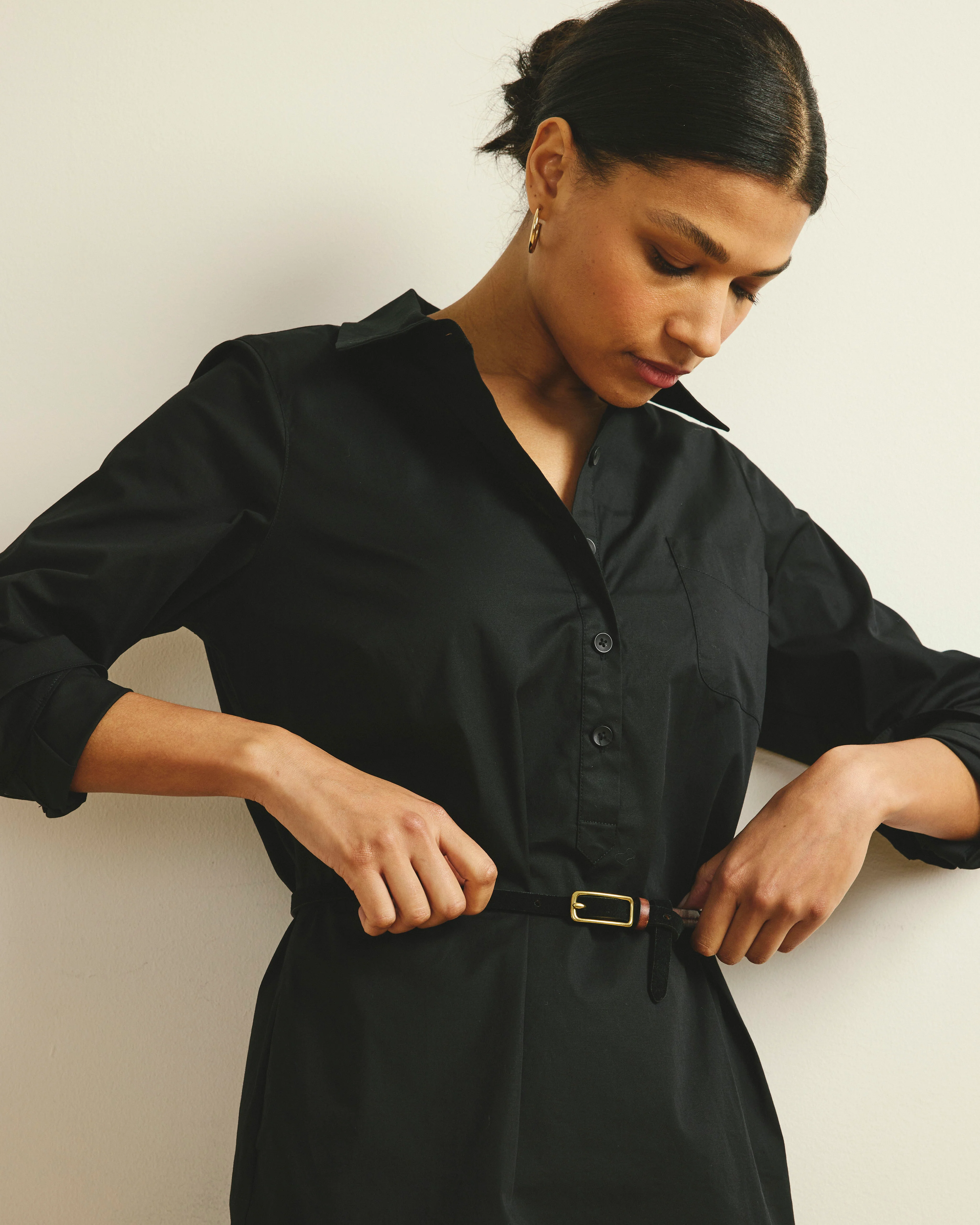 Stretch Poplin Rubicon Shirtdress - Black - Image 3