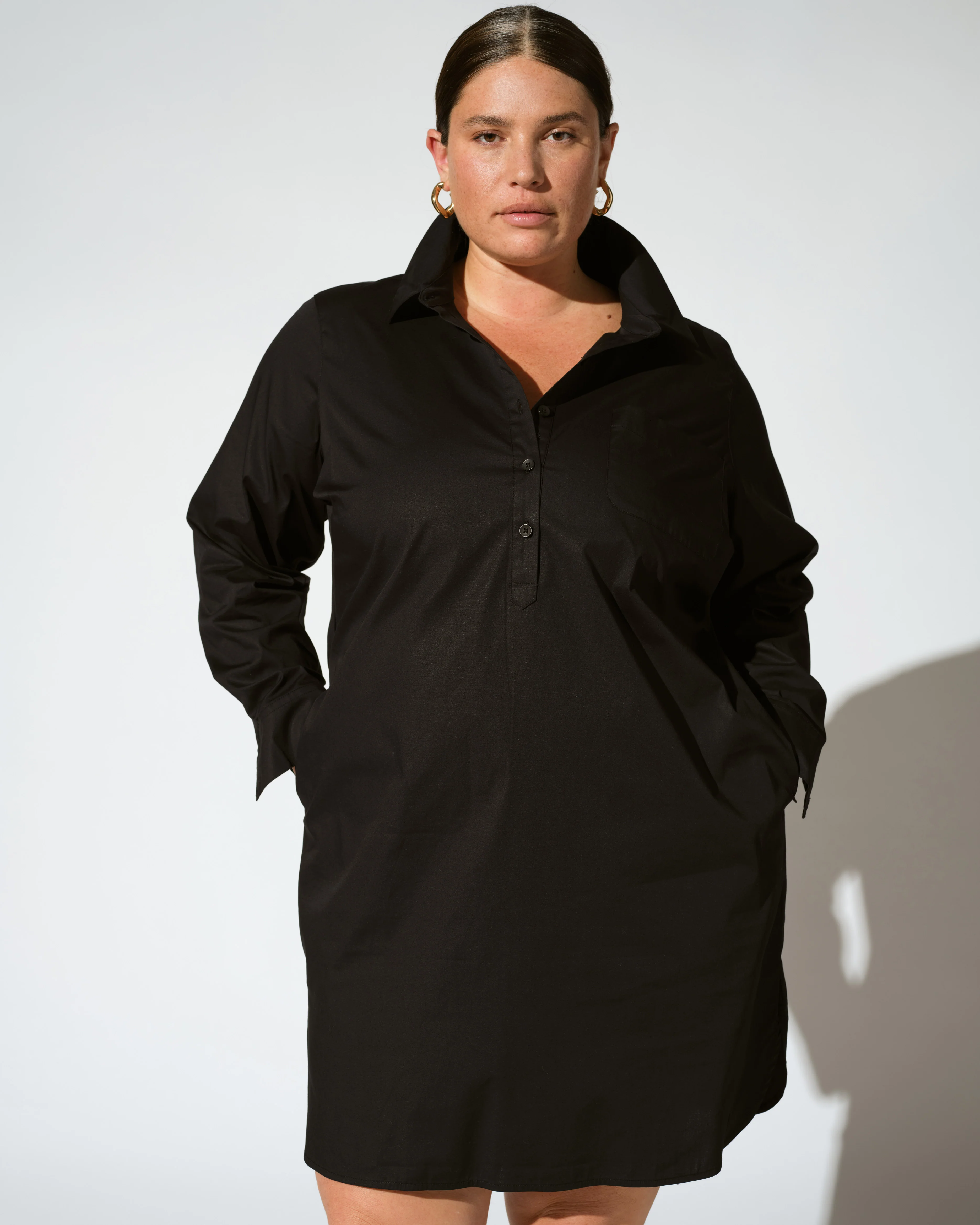 Stretch Poplin Rubicon Shirtdress - Black - Image 5