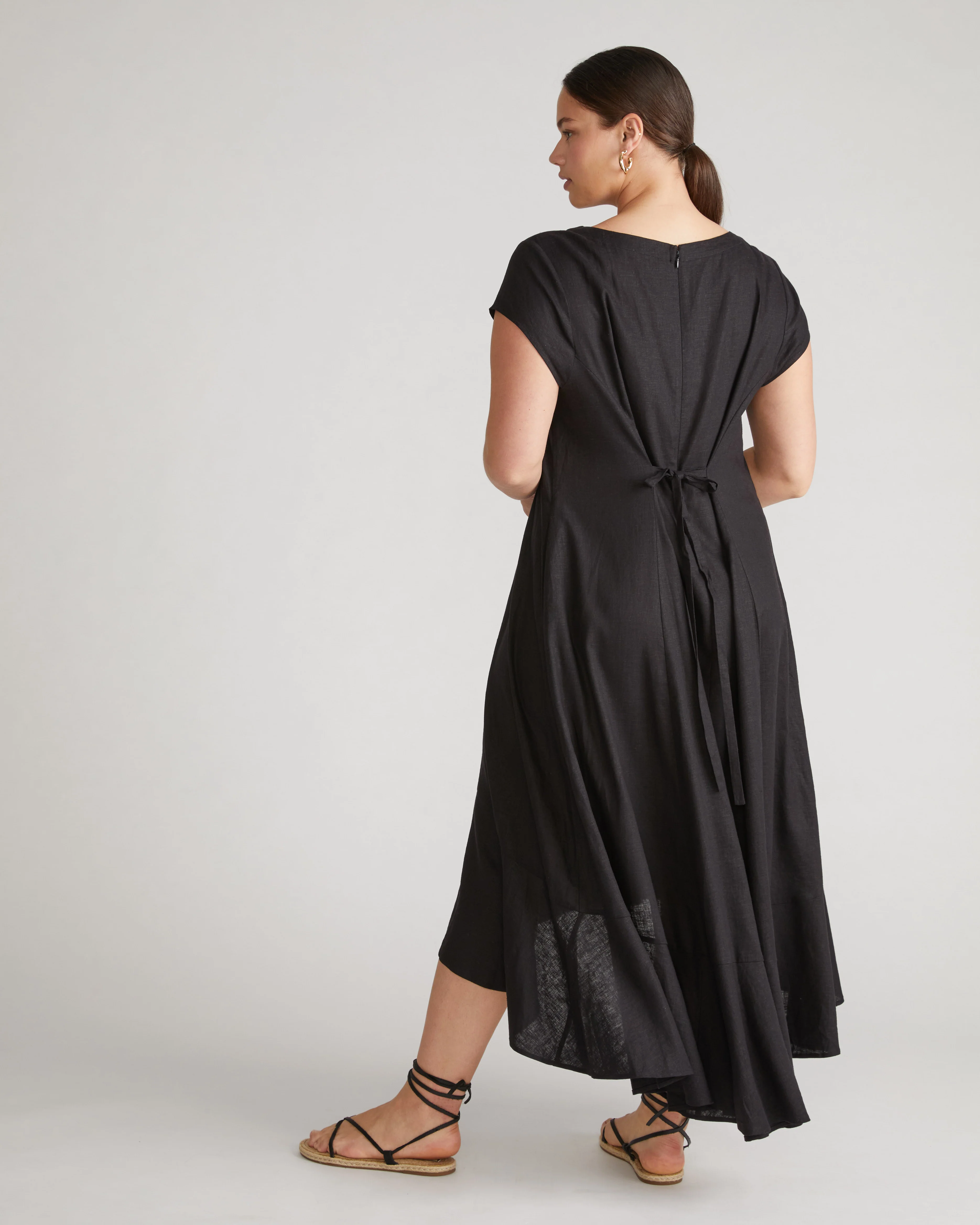 Sunset Linen Flounce Dress - Black - Image 4