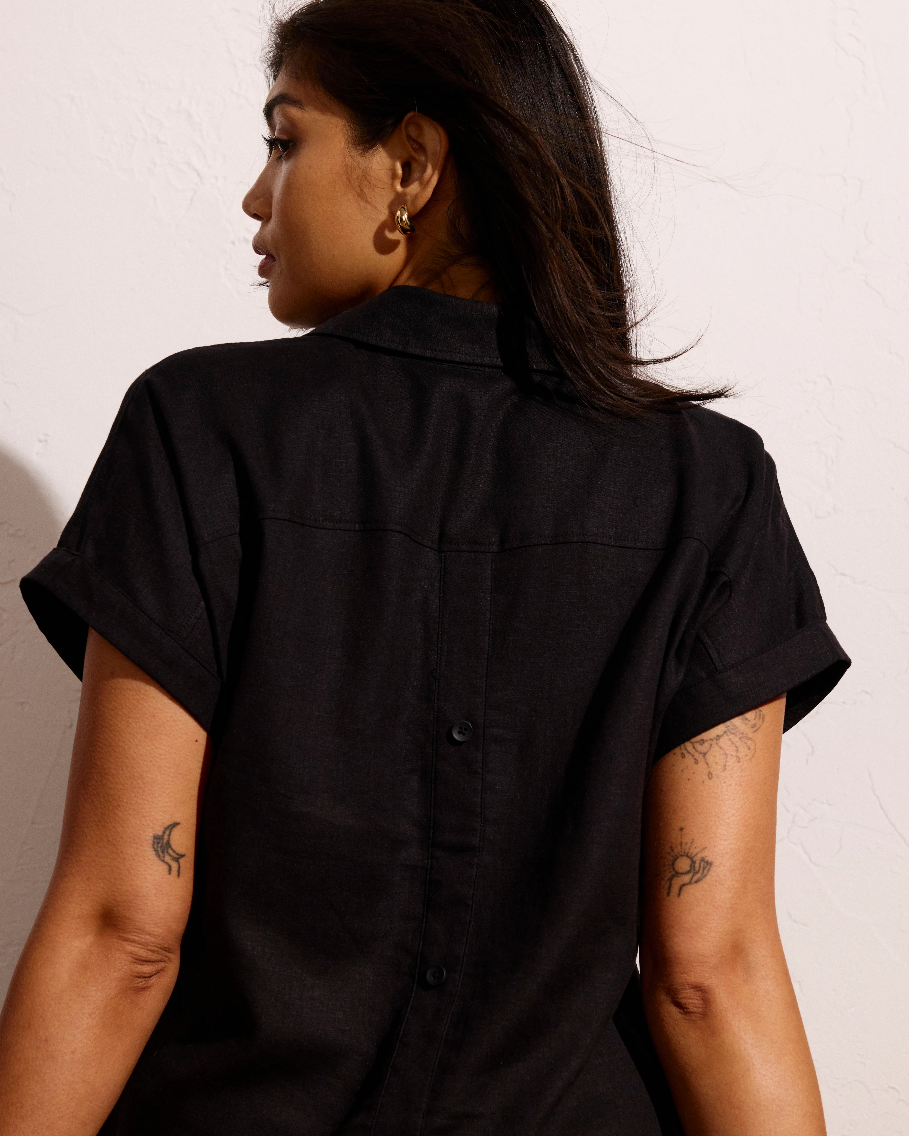 Sunshine Linen Polo Dress - Black - Image 5