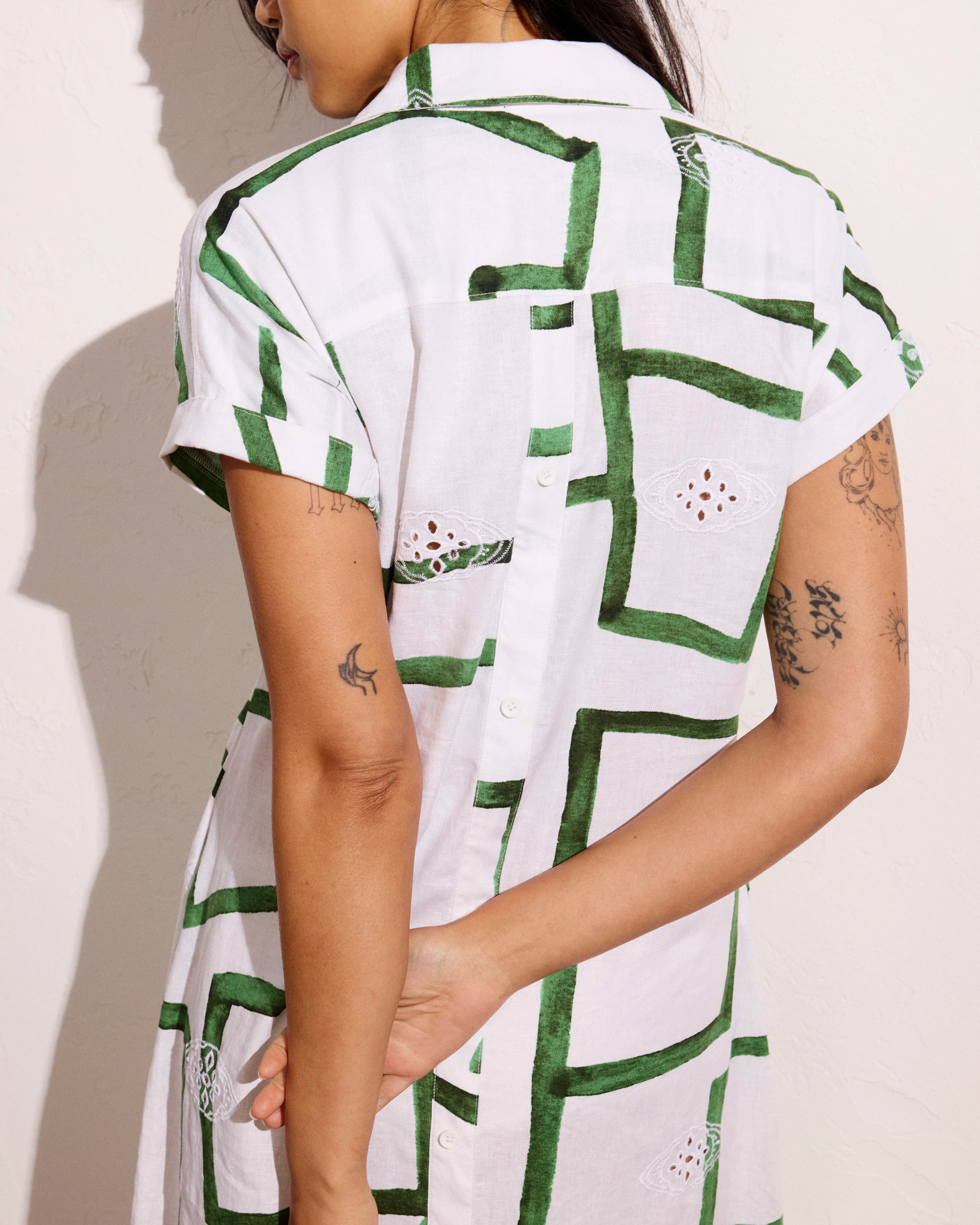 Sunshine Linen Polo Dress - Green Paint Print - Image 2