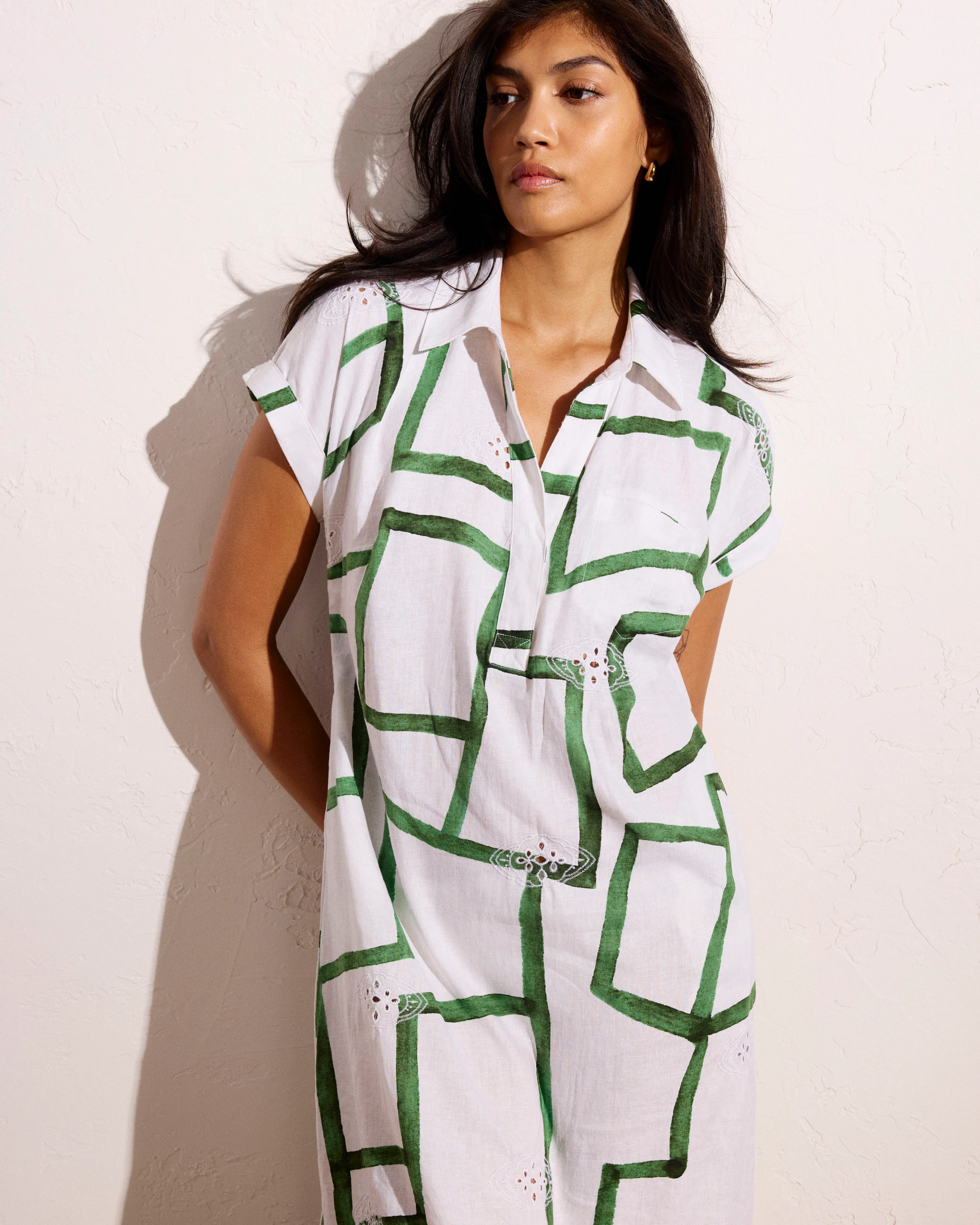 Sunshine Linen Polo Dress - Green Paint Print - Image 3