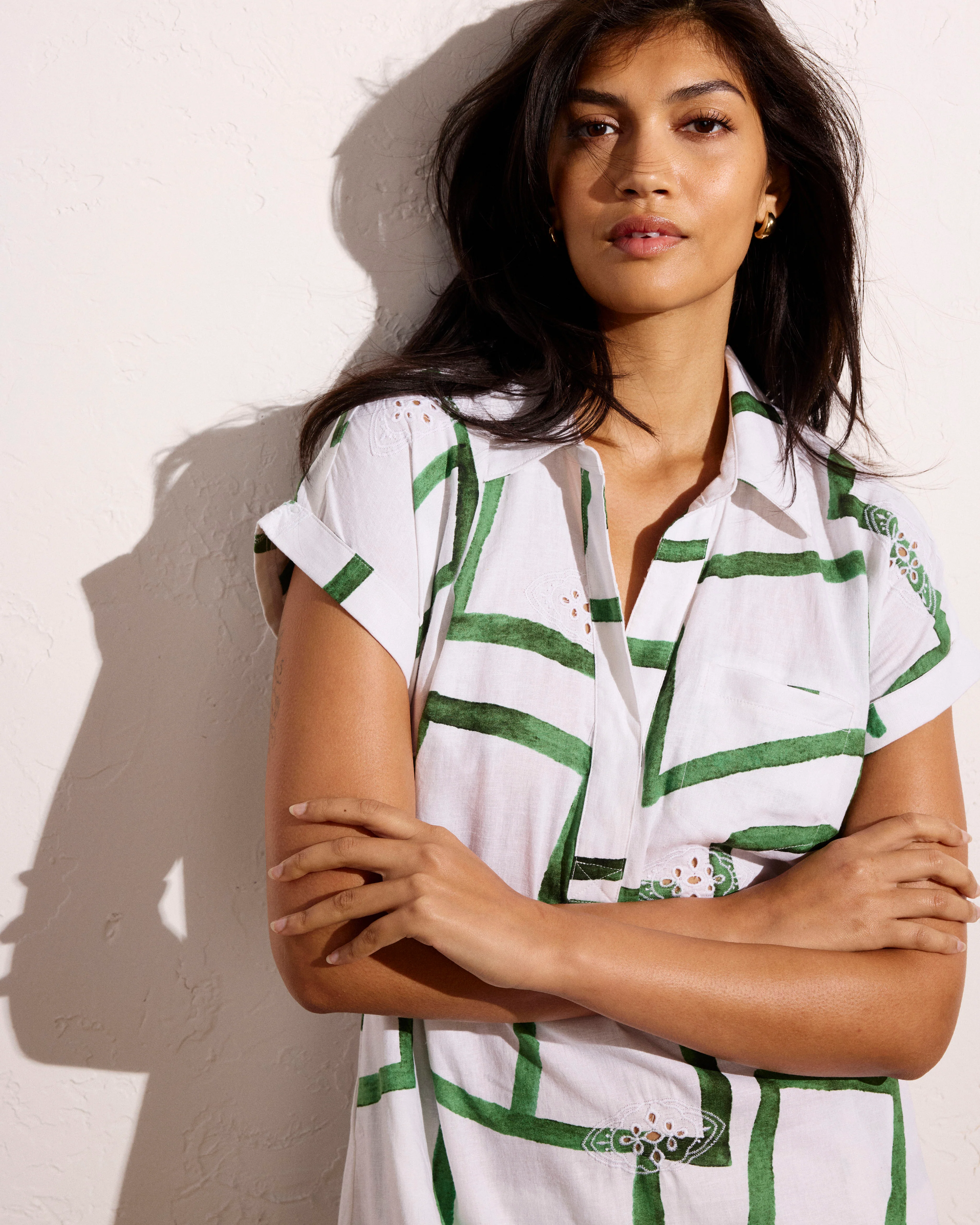 Sunshine Linen Polo Dress - Green Paint Print - Image 4
