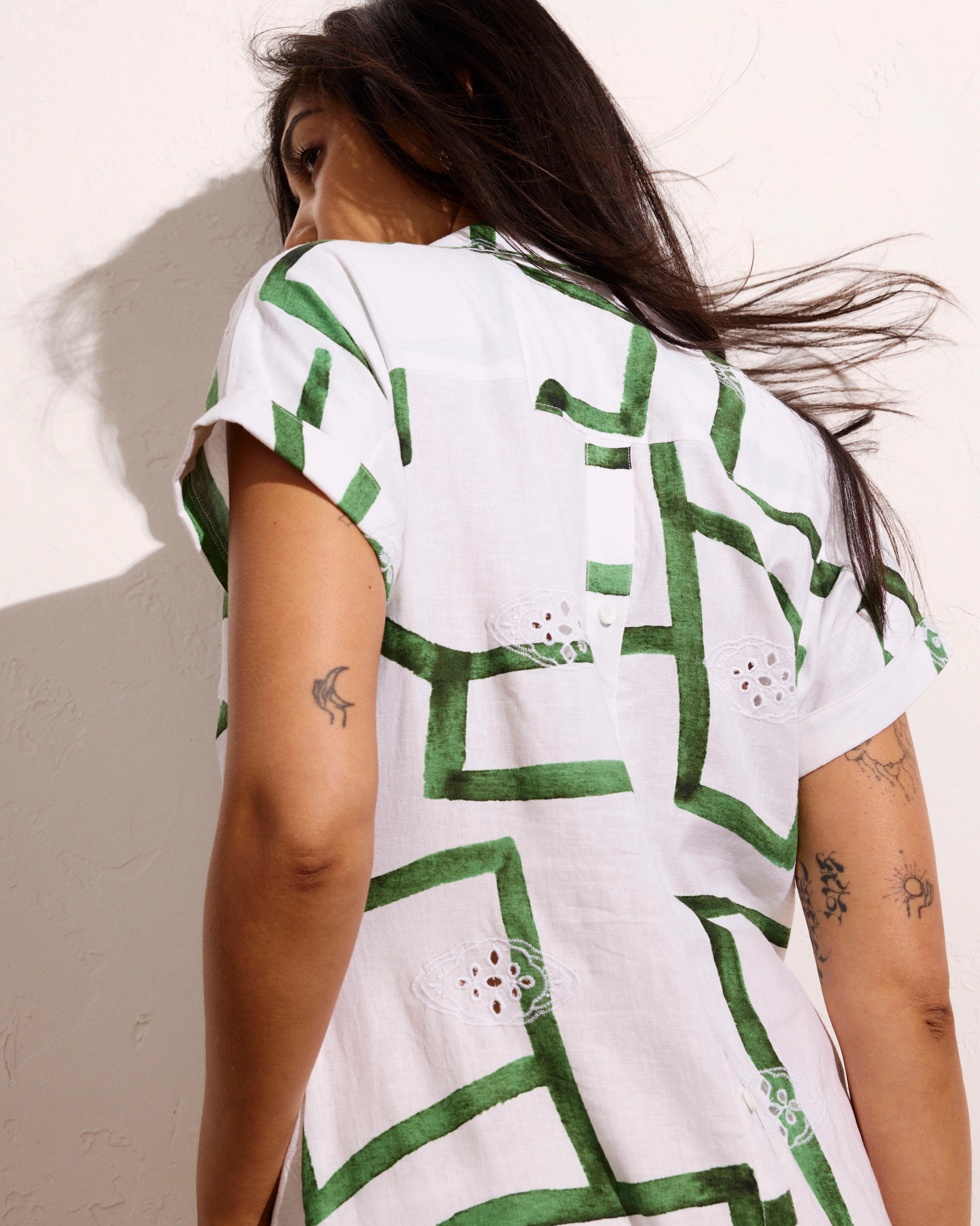 Sunshine Linen Polo Dress - Green Paint Print - Image 7