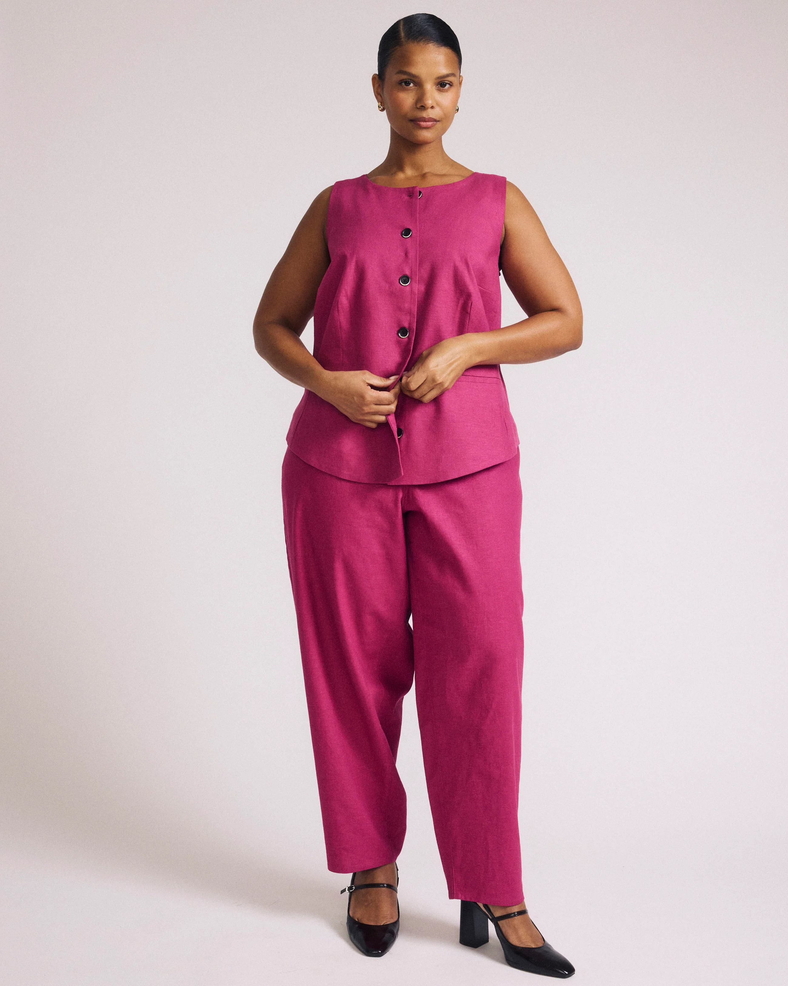 Tamsin Stretch Linen Vest - Hyper Pink - Image 3
