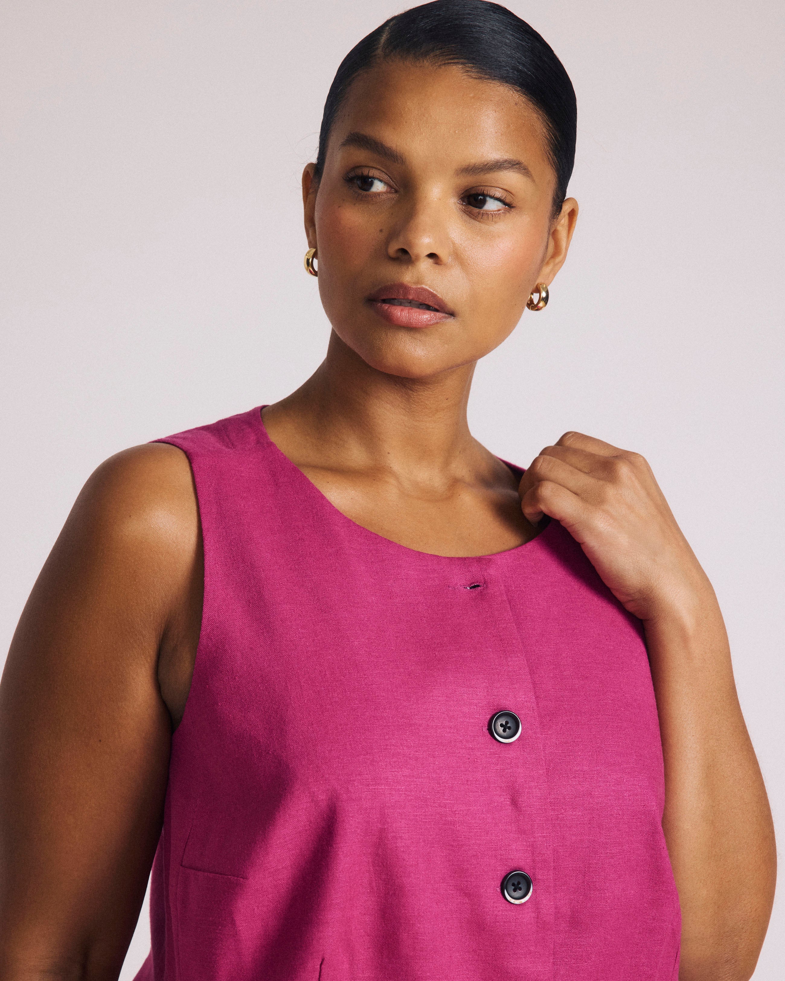 Tamsin Stretch Linen Vest - Hyper Pink - Image 4