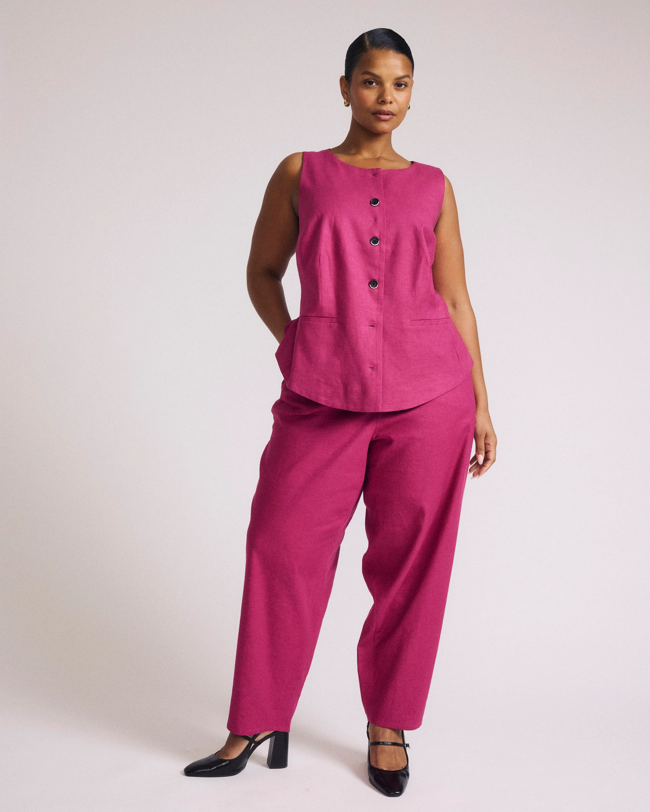 Tamsin Stretch Linen Vest - Hyper Pink - Image 6