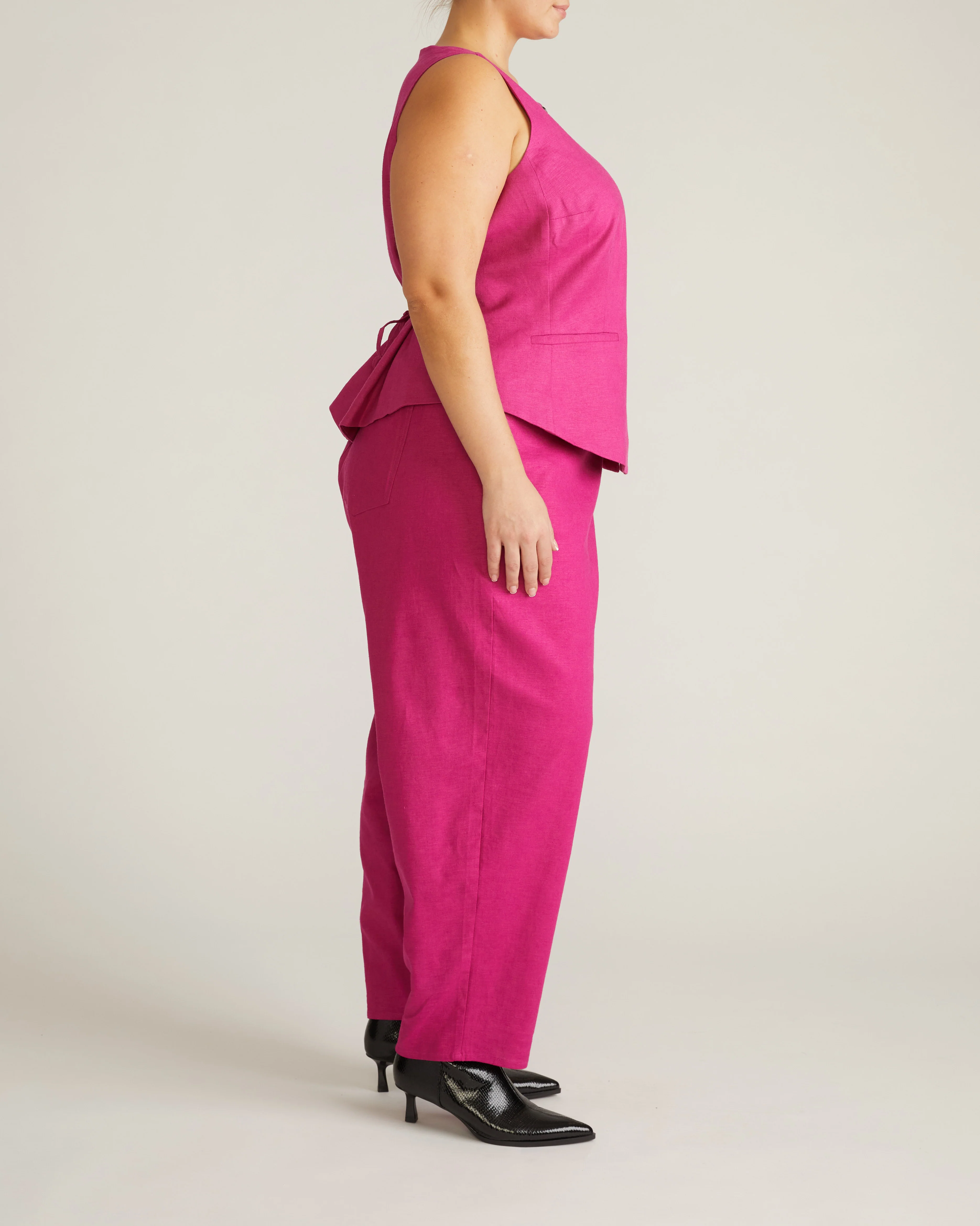 Tamsin Stretch Linen Vest - Hyper Pink - Image 8