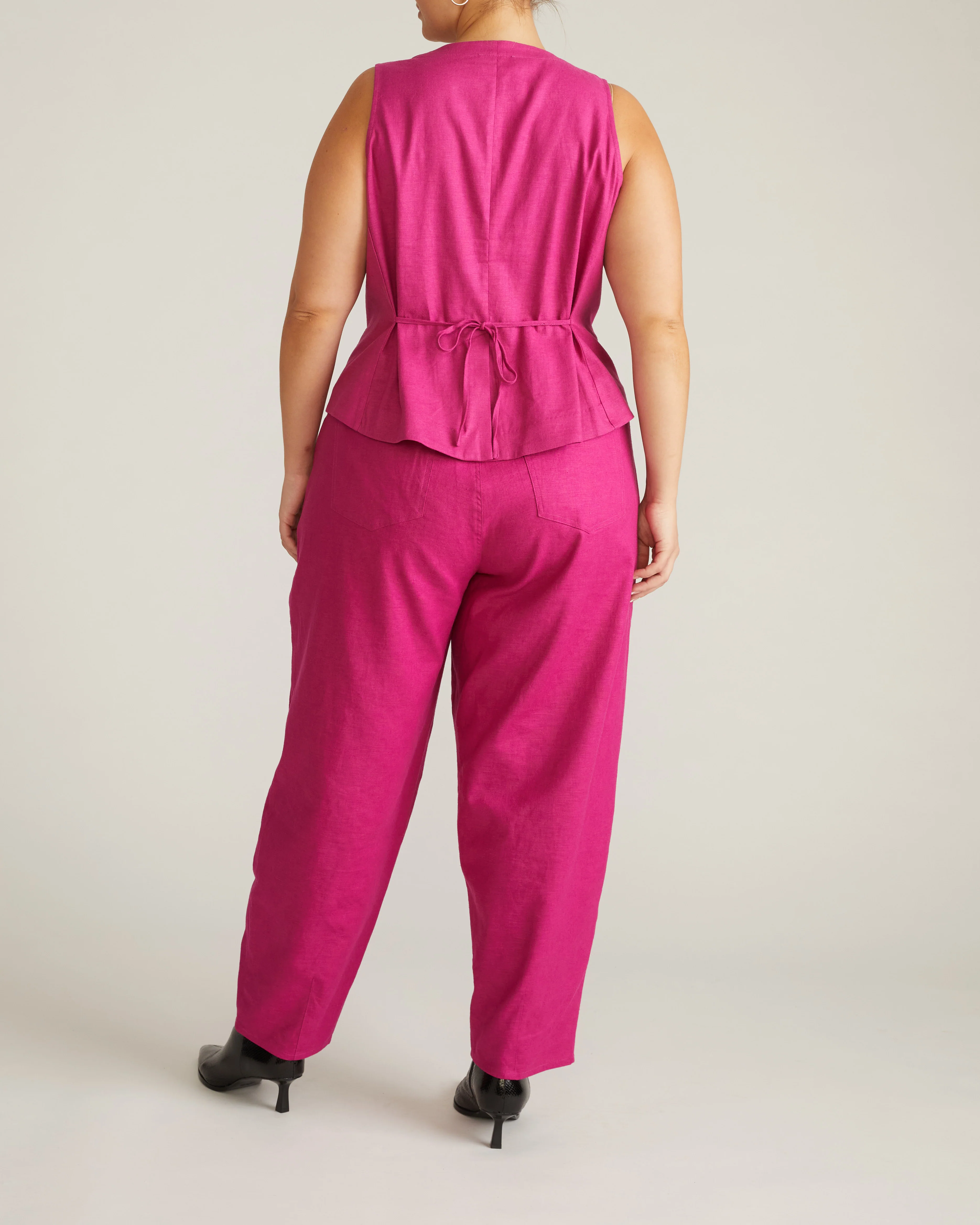 Tamsin Stretch Linen Vest - Hyper Pink - Image 9