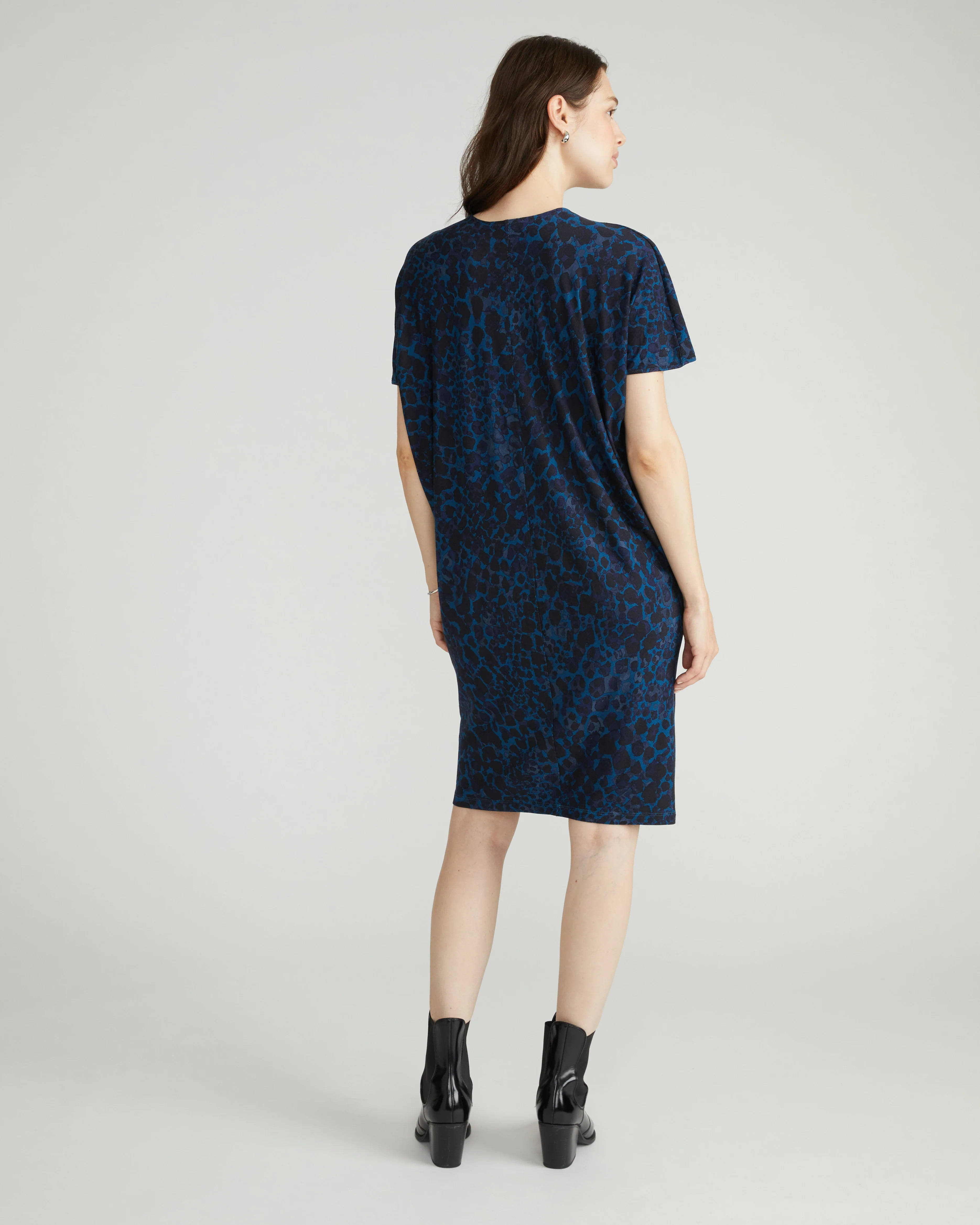 Teresa Liquid Jersey V-Neck Dress - Deep Teal Animal Print - Image 3
