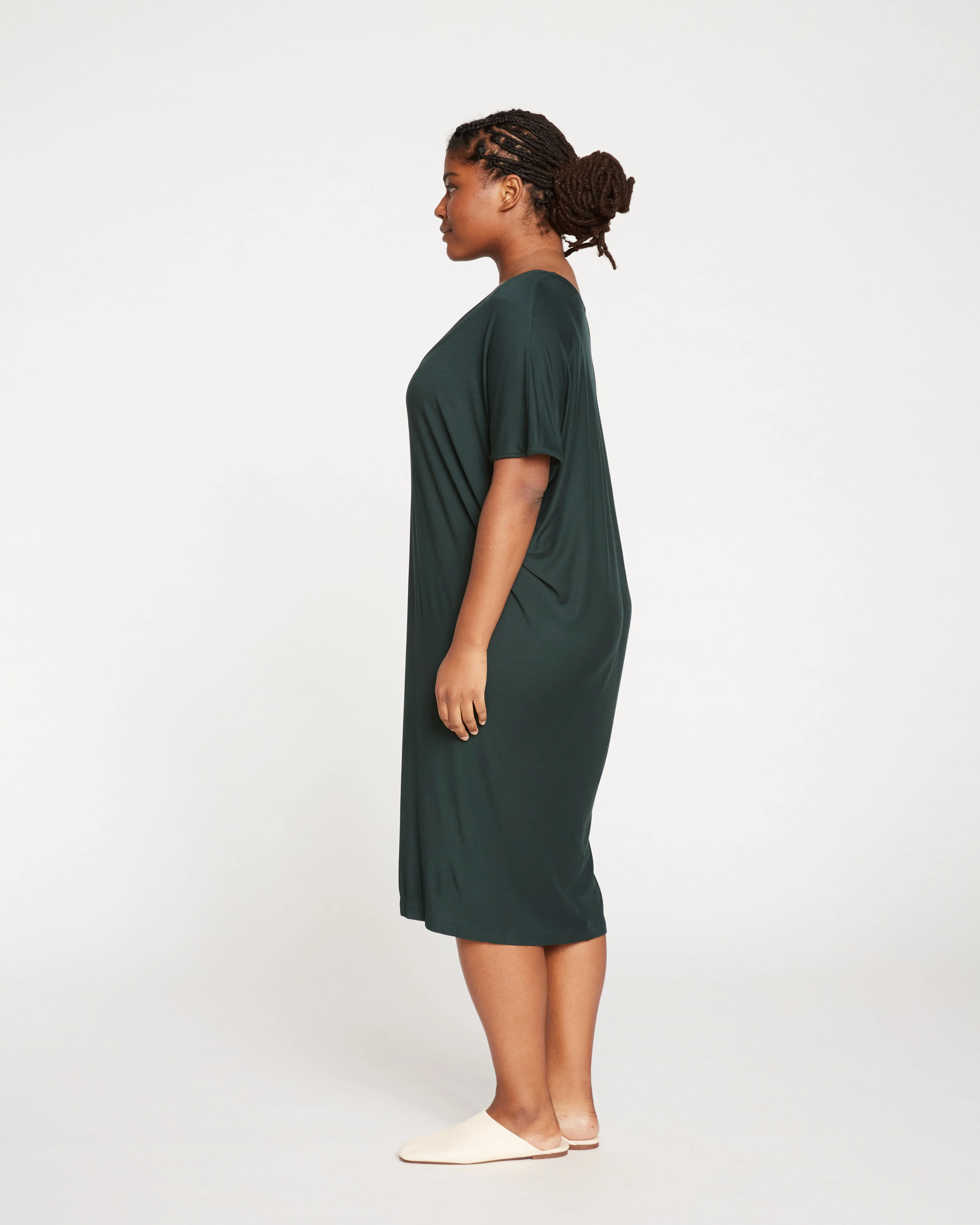 Teresa Liquid Jersey V-Neck Dress - Forest Green - Image 7