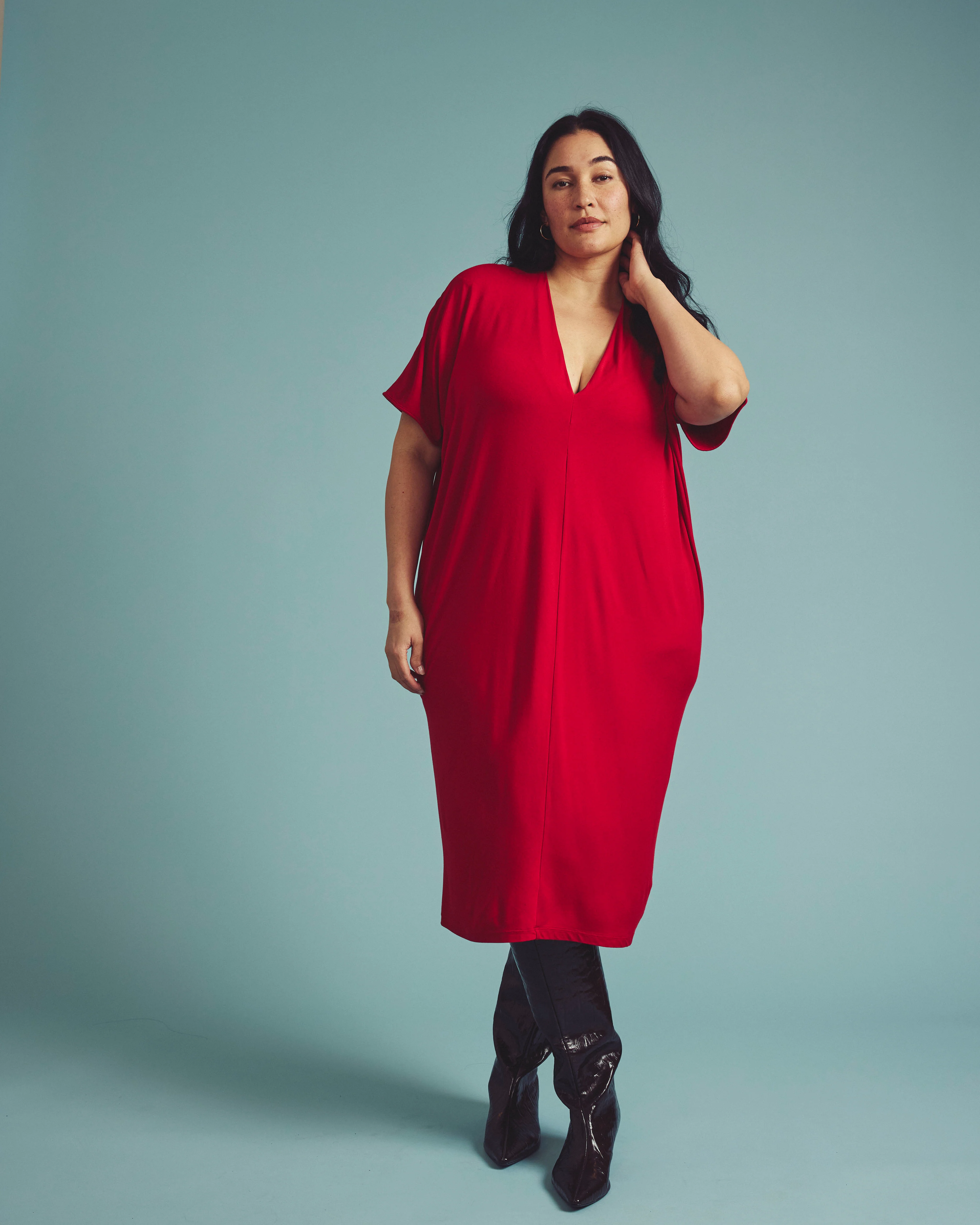 Teresa Liquid Jersey V-Neck Dress - New York Red - Image 2