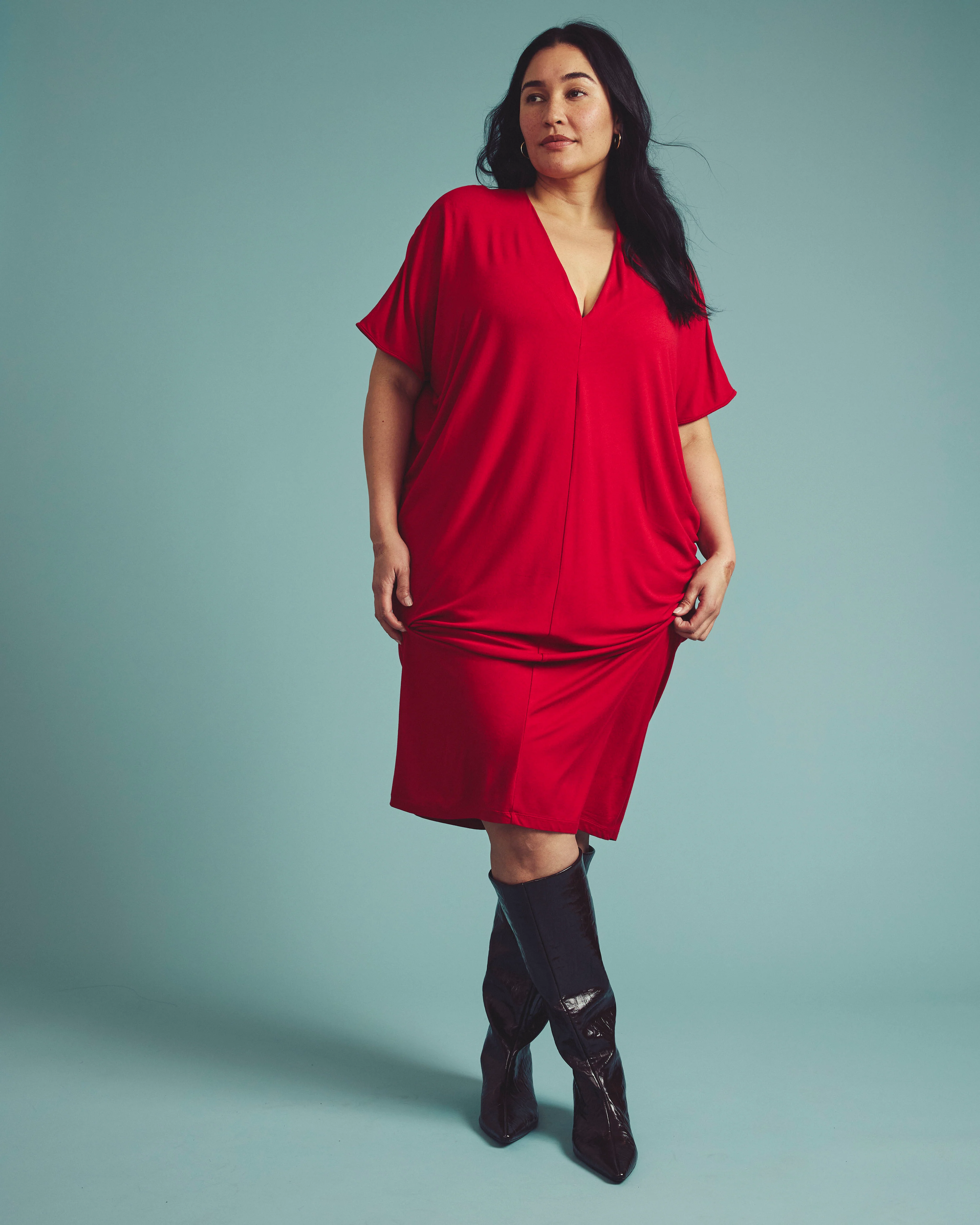 Teresa Liquid Jersey V-Neck Dress - New York Red - Image 3