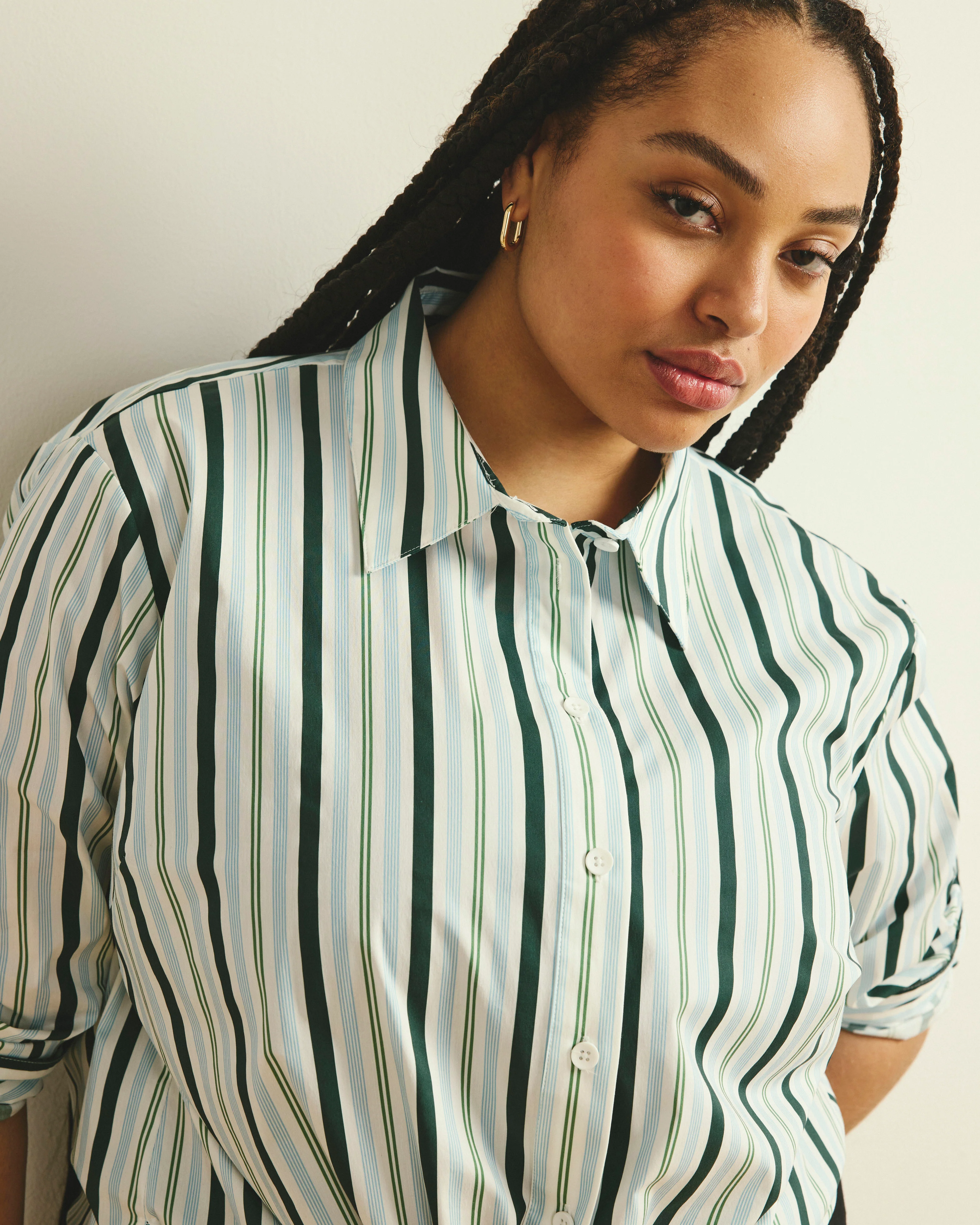 The Artist Poplin Shirt - Forest Green Multi Stripe - Image 4