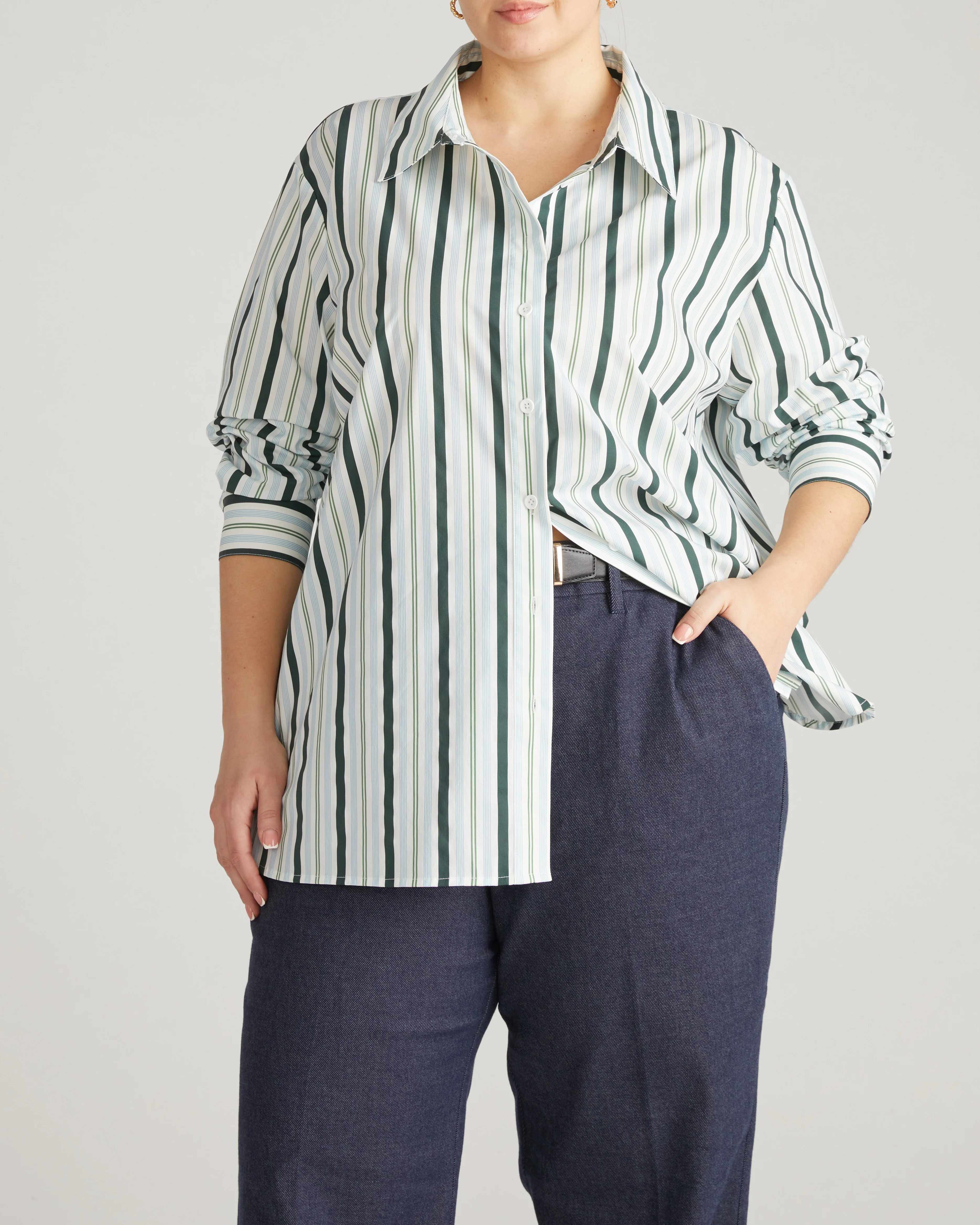 The Artist Poplin Shirt - Forest Green Multi Stripe - Image 6