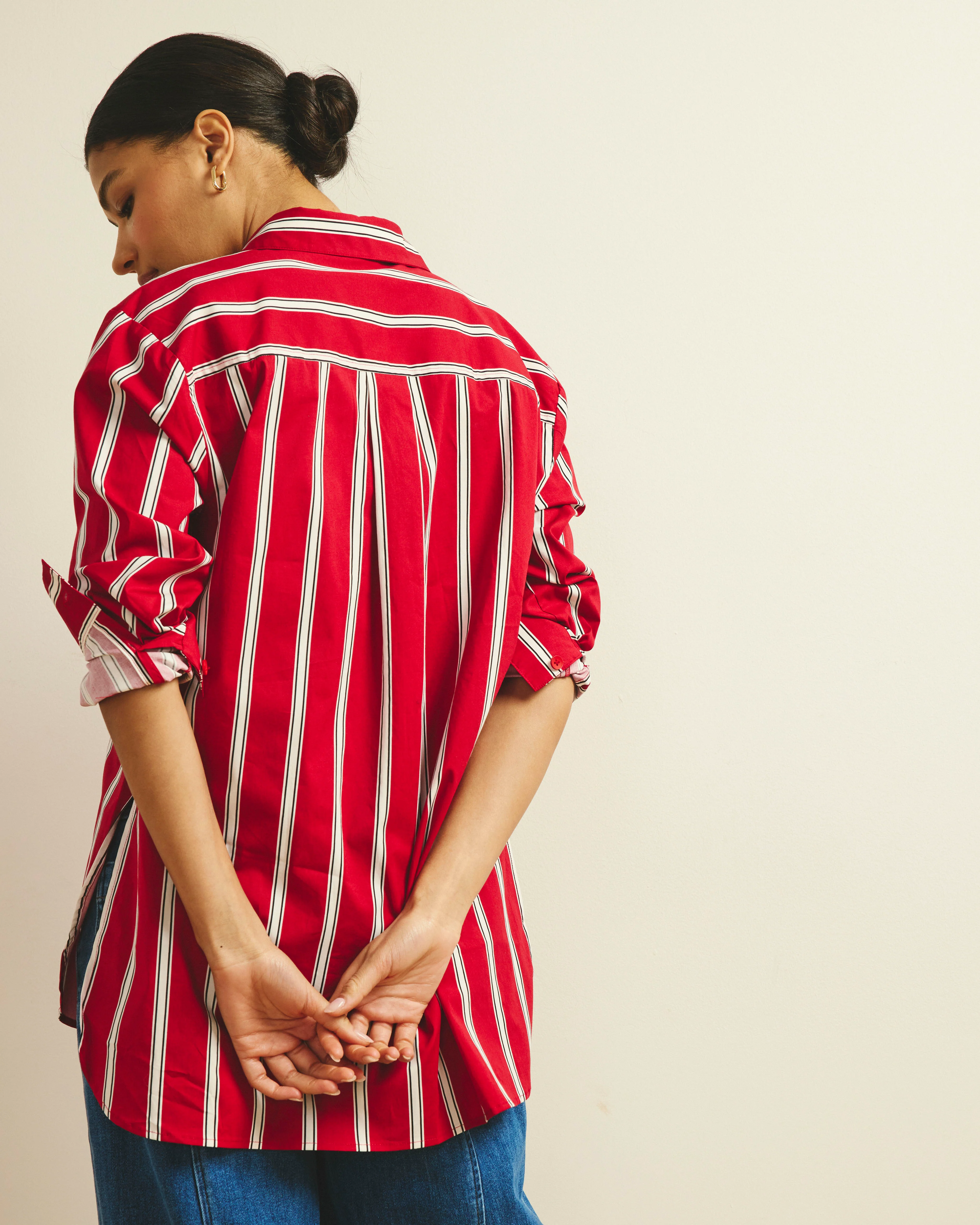 The Artist Poplin Shirt - Red/Black/White Stripe - Image 3