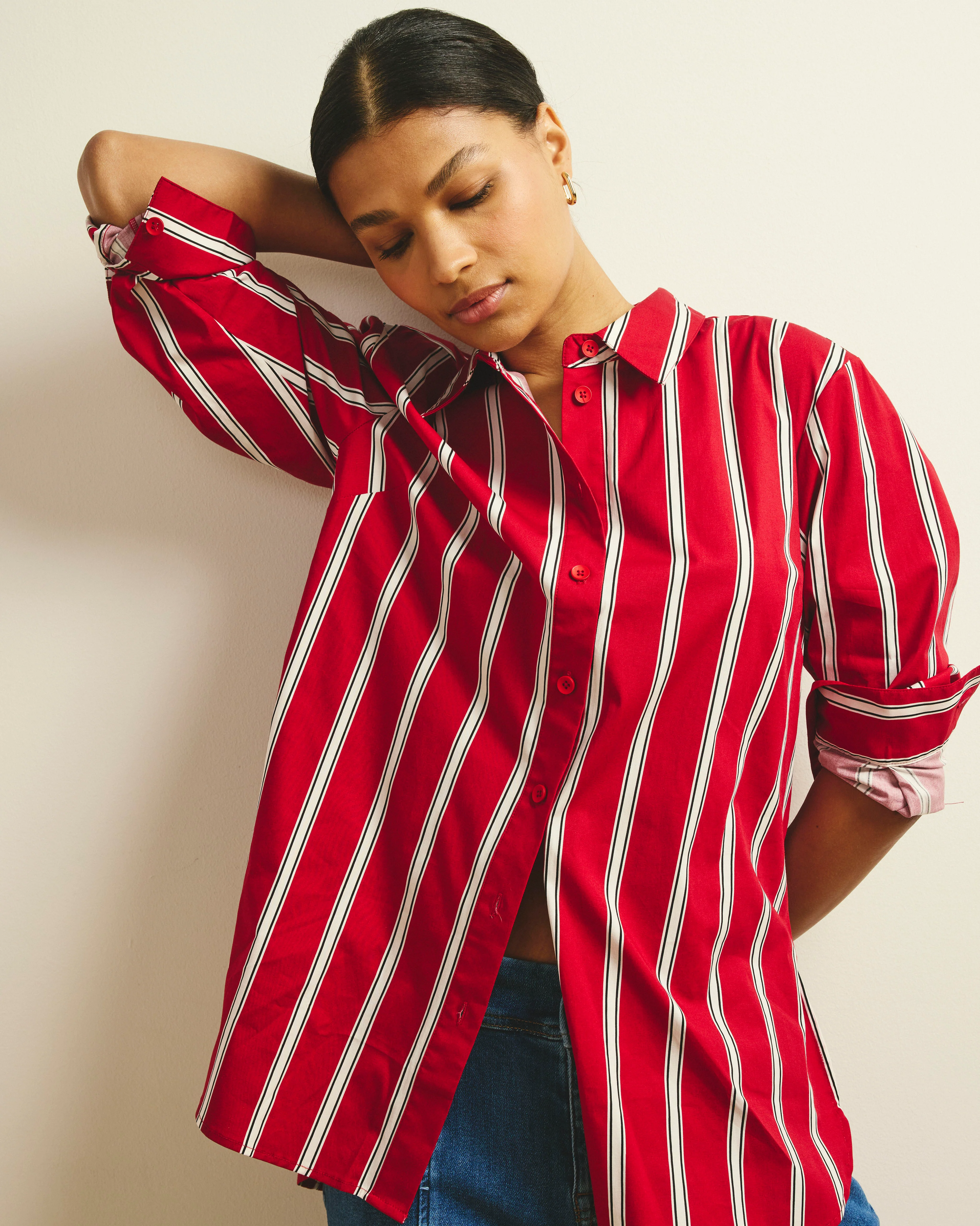 The Artist Poplin Shirt - Red/Black/White Stripe - Image 8