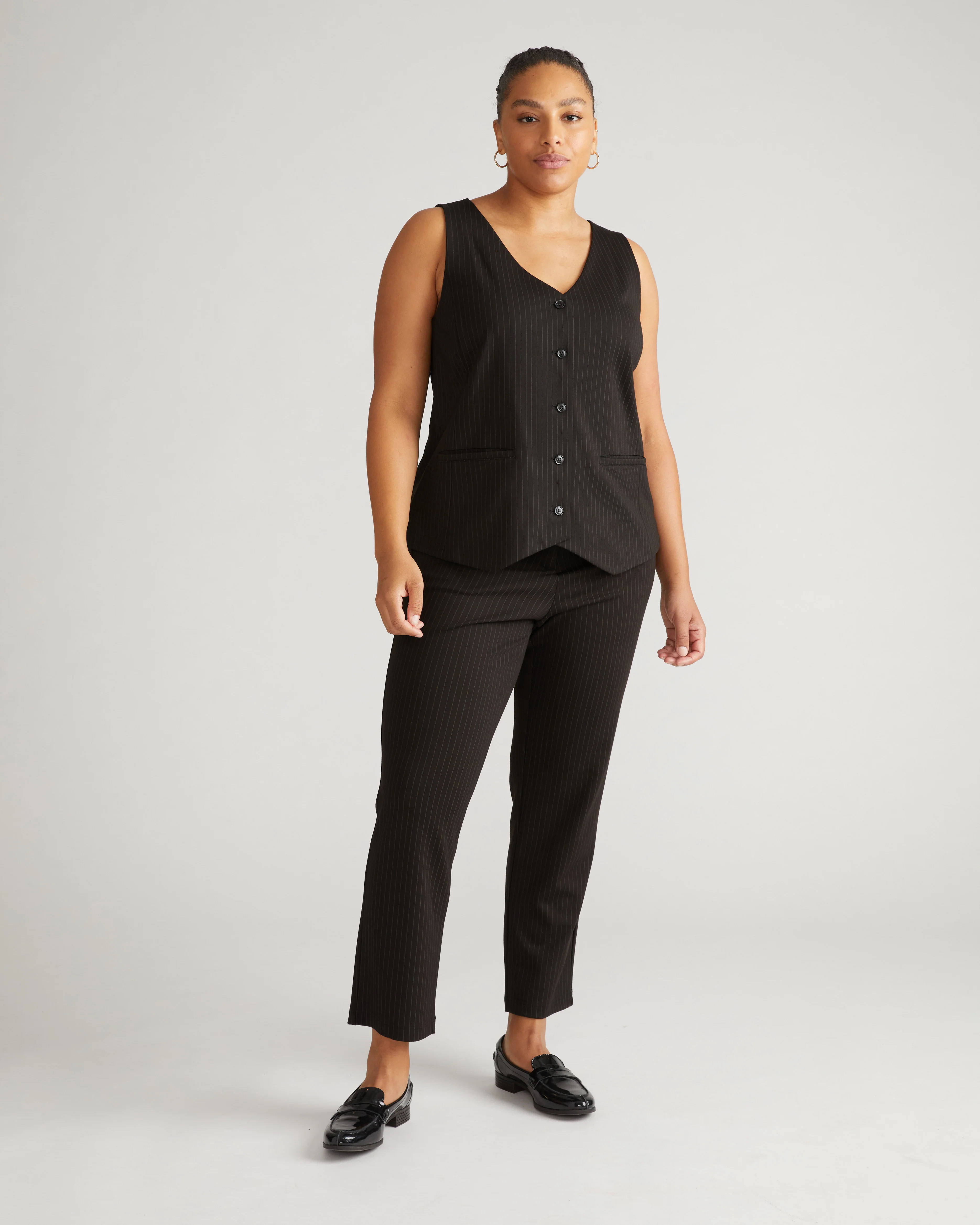 The Tailored Ponte Vest - Slate Pinstripe - Image 2