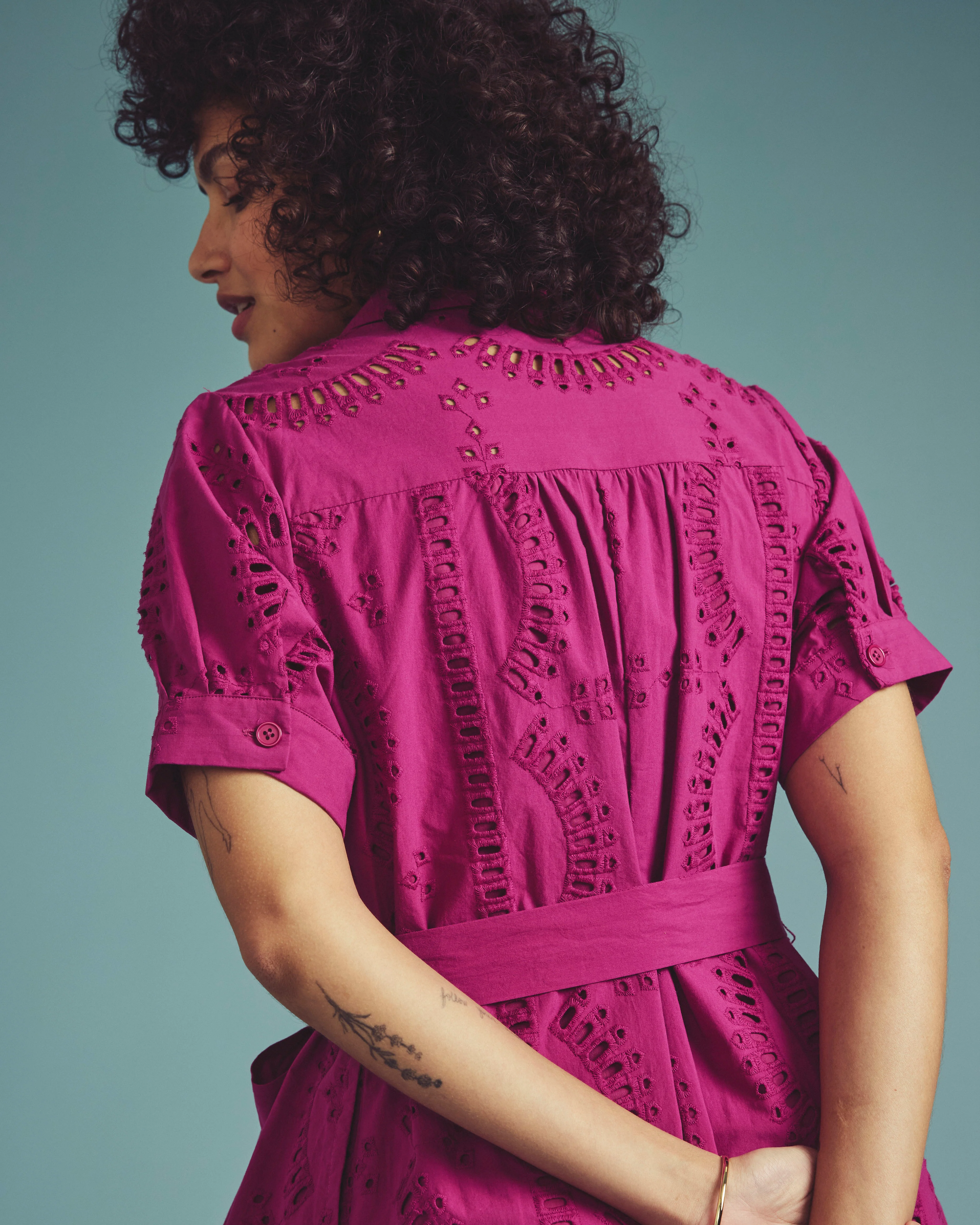 Tina Cotton Poplin Shirtdress - Hyper Pink - Image 3