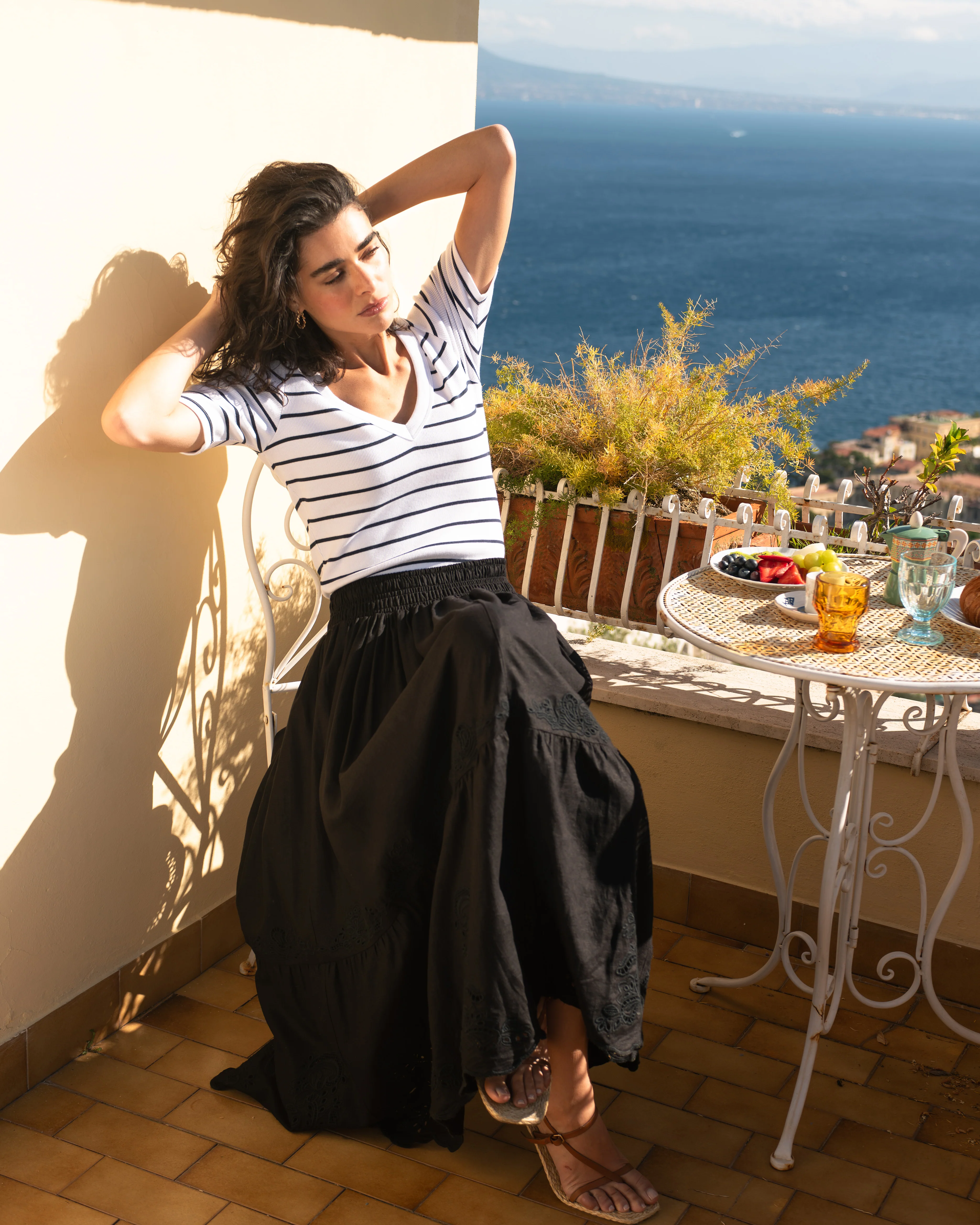 Tosca Embroidered Linen Maxi Skirt - Black - Image 2