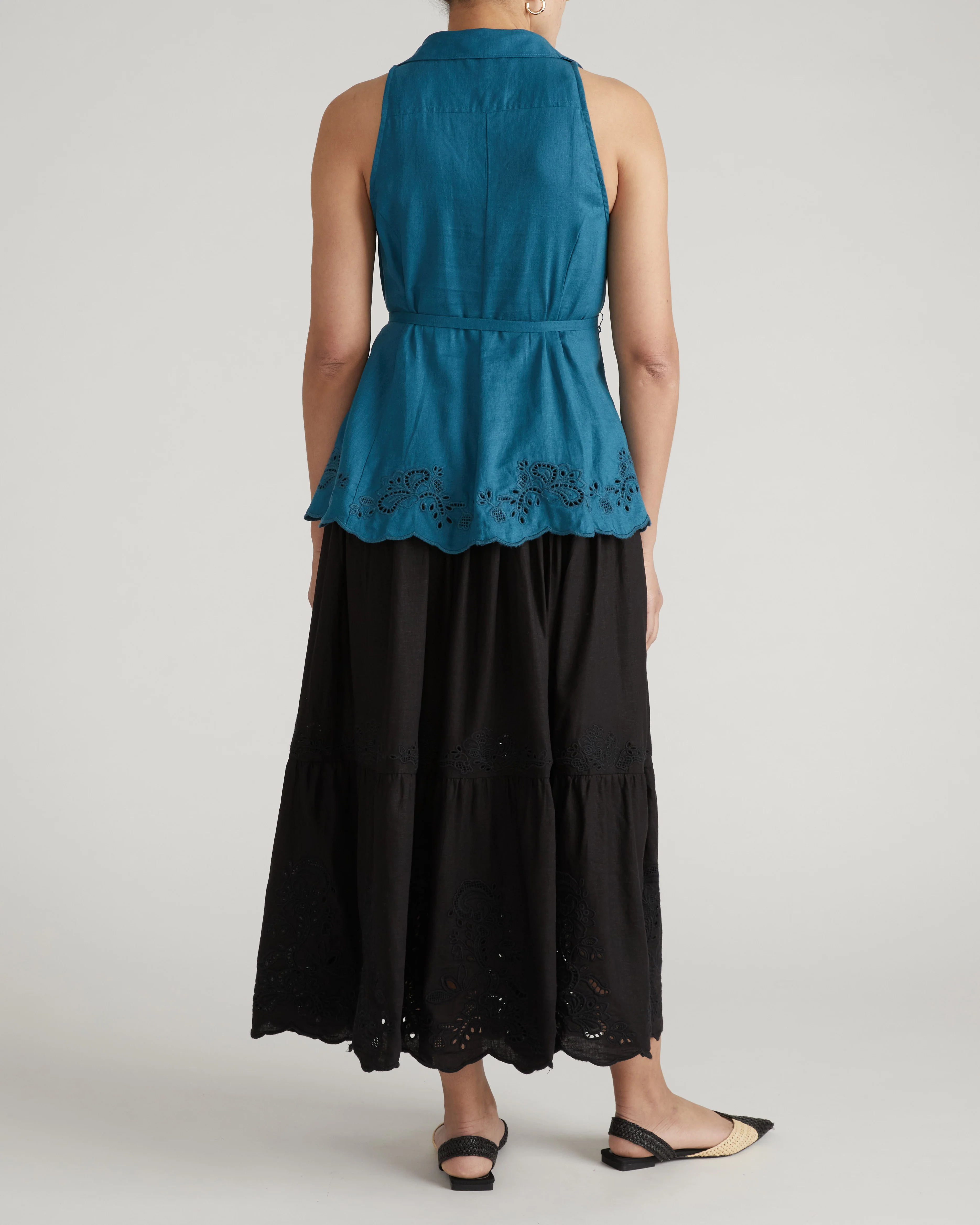 Tosca Embroidered Linen Maxi Skirt - Black - Image 6