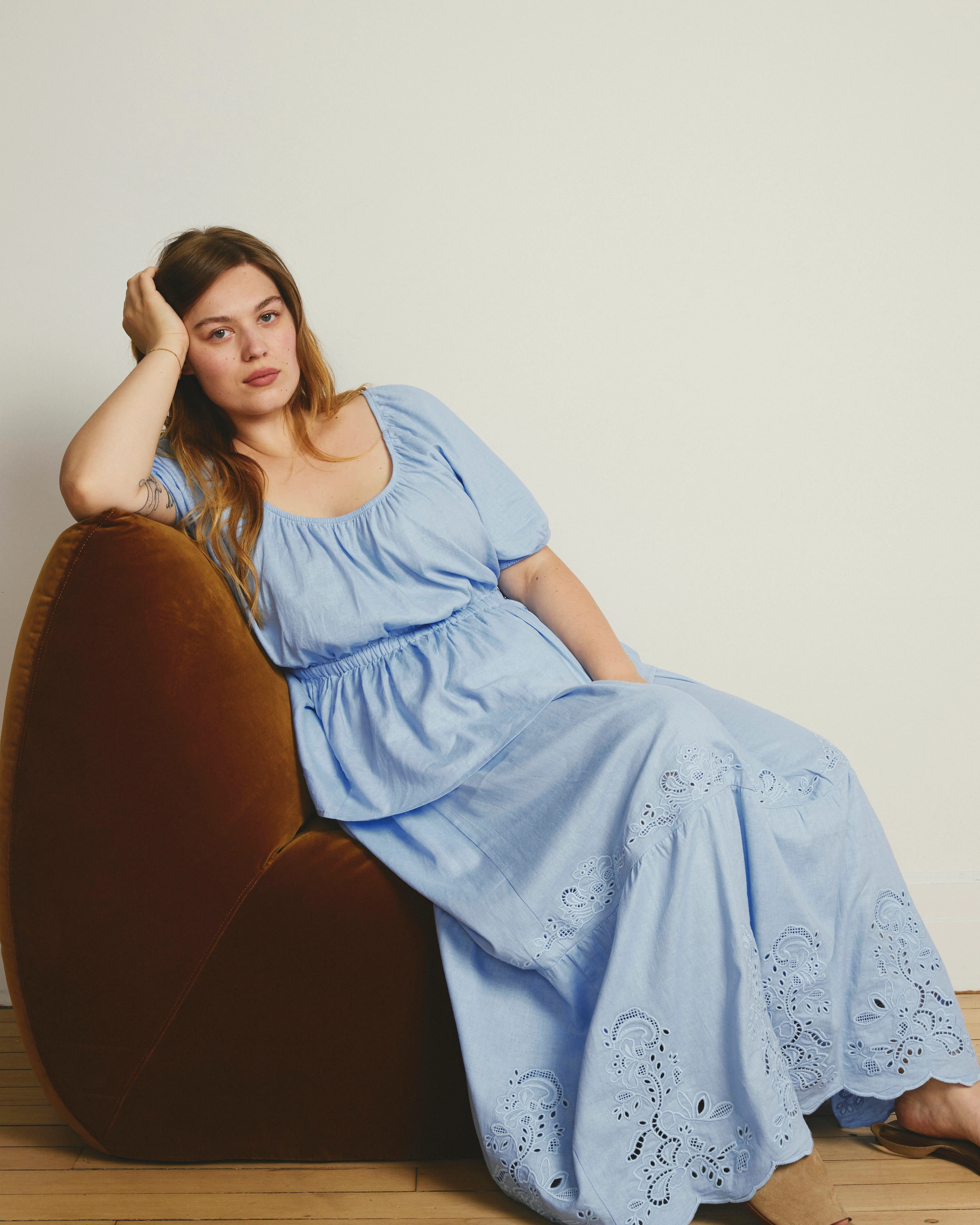 Tosca Embroidered Linen Maxi Skirt - Cielo Blue - Image 6