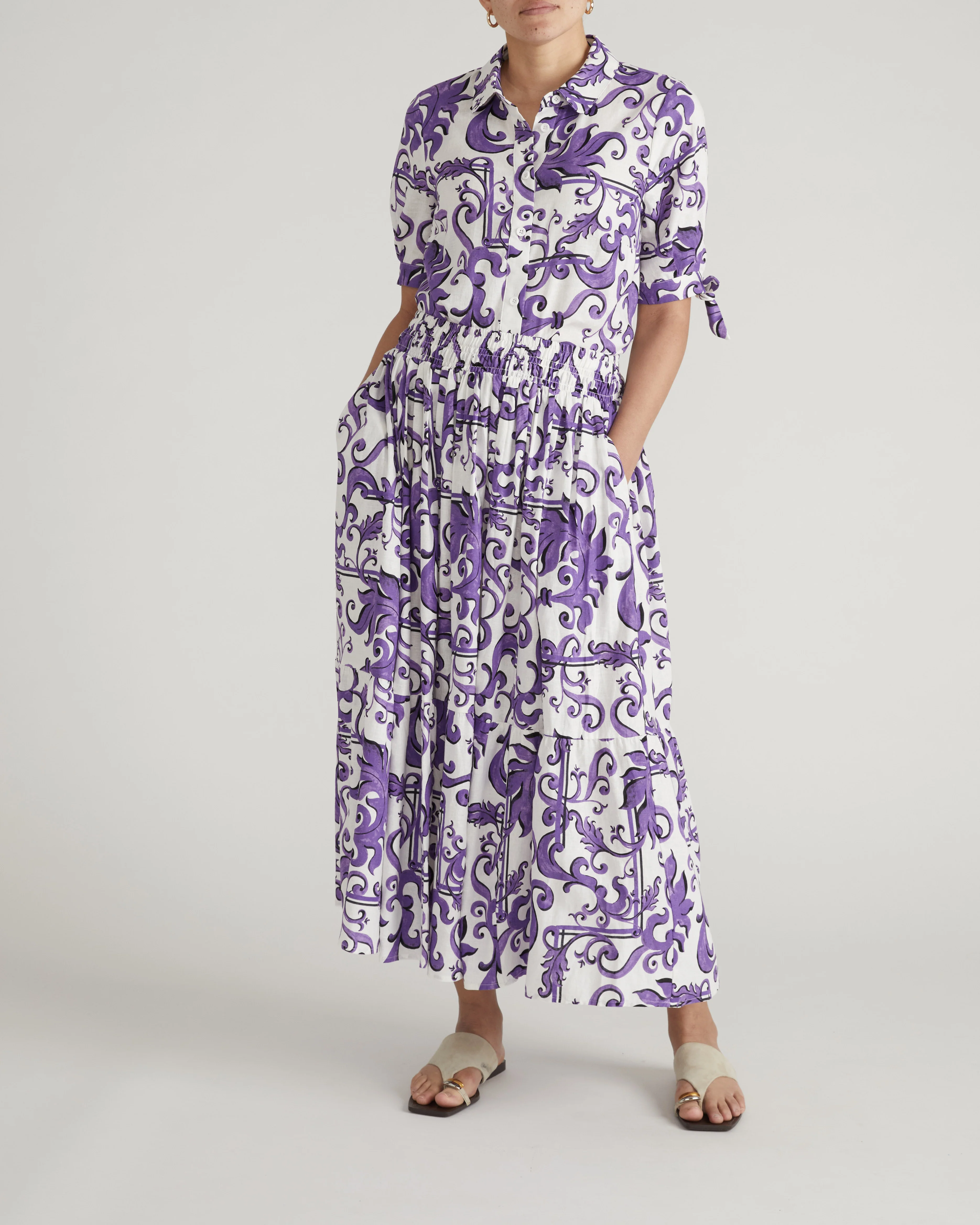 Tosca Linen Maxi Skirt - Purple Majolica Print - Image 4