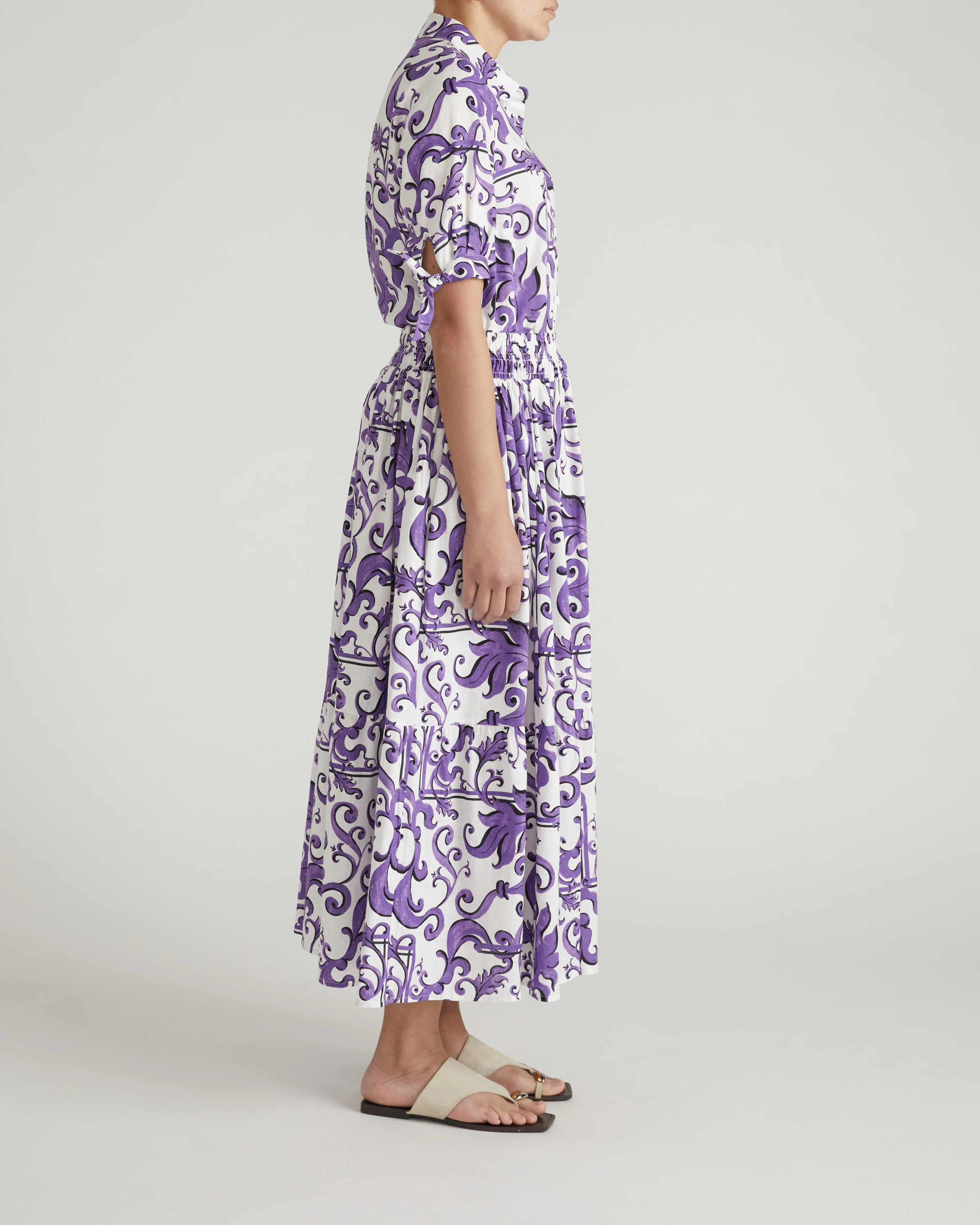 Tosca Linen Maxi Skirt - Purple Majolica Print - Image 5