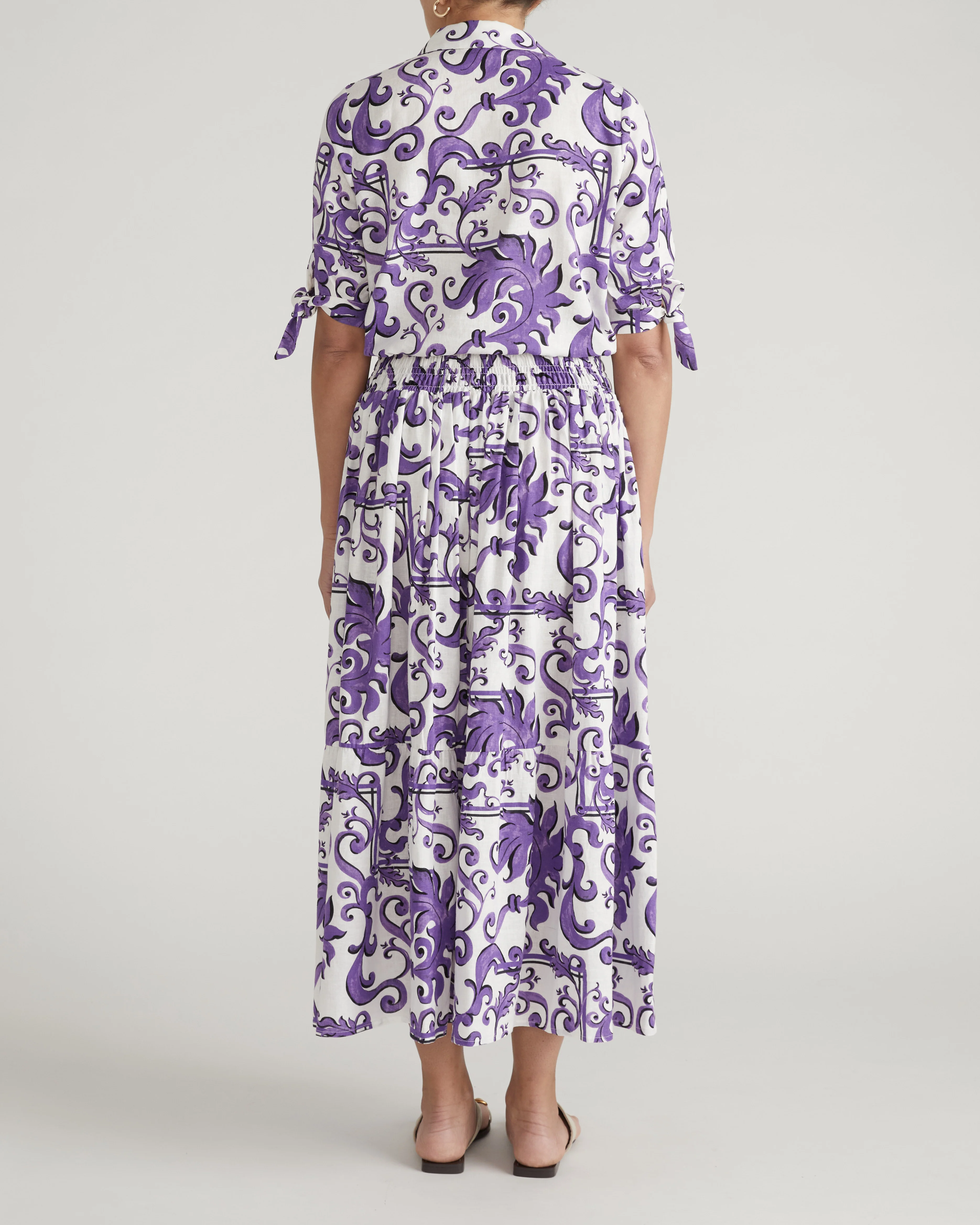 Tosca Linen Maxi Skirt - Purple Majolica Print - Image 6