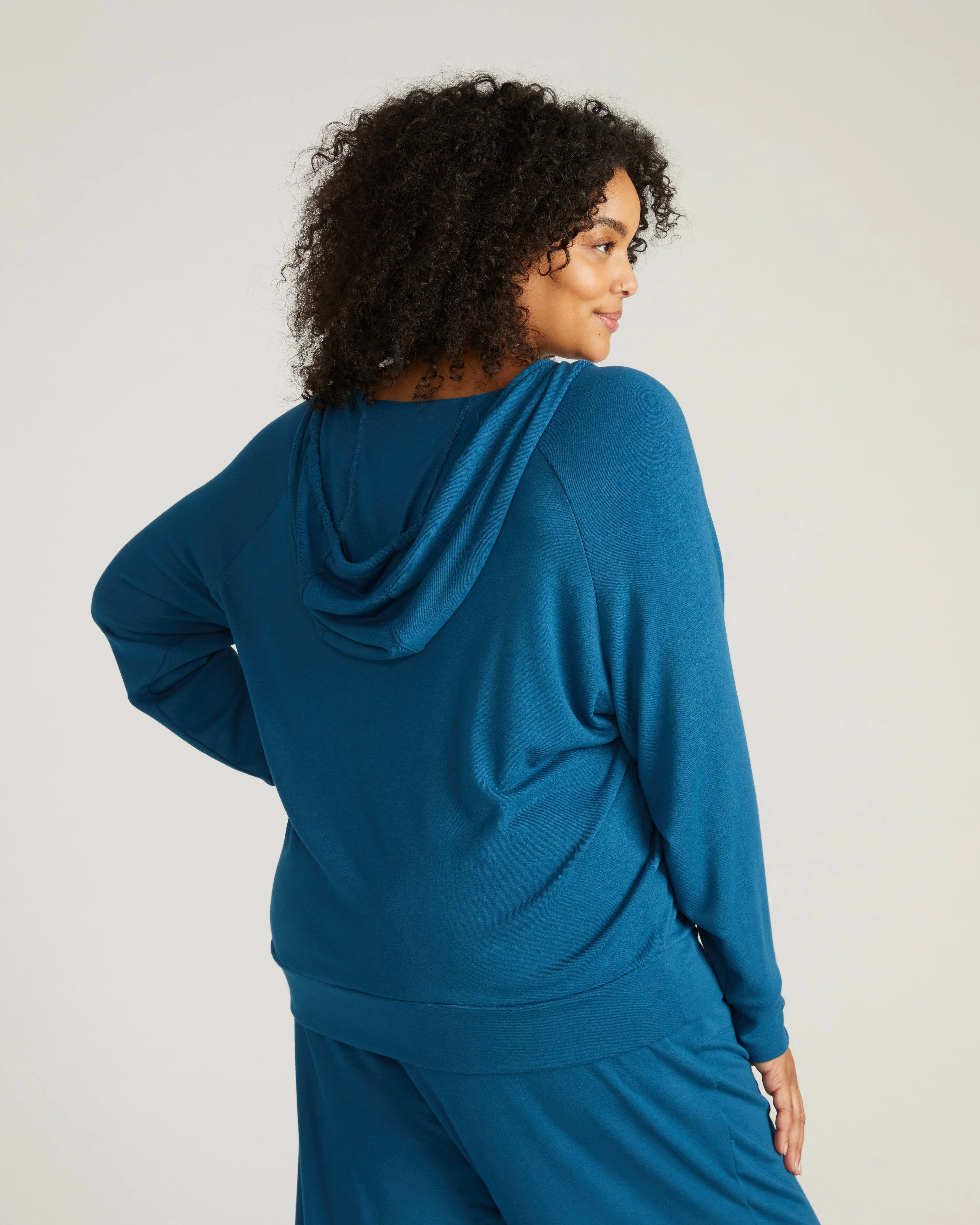 TravelKnit V Neck Hoodie - Blue Teal - Image 3