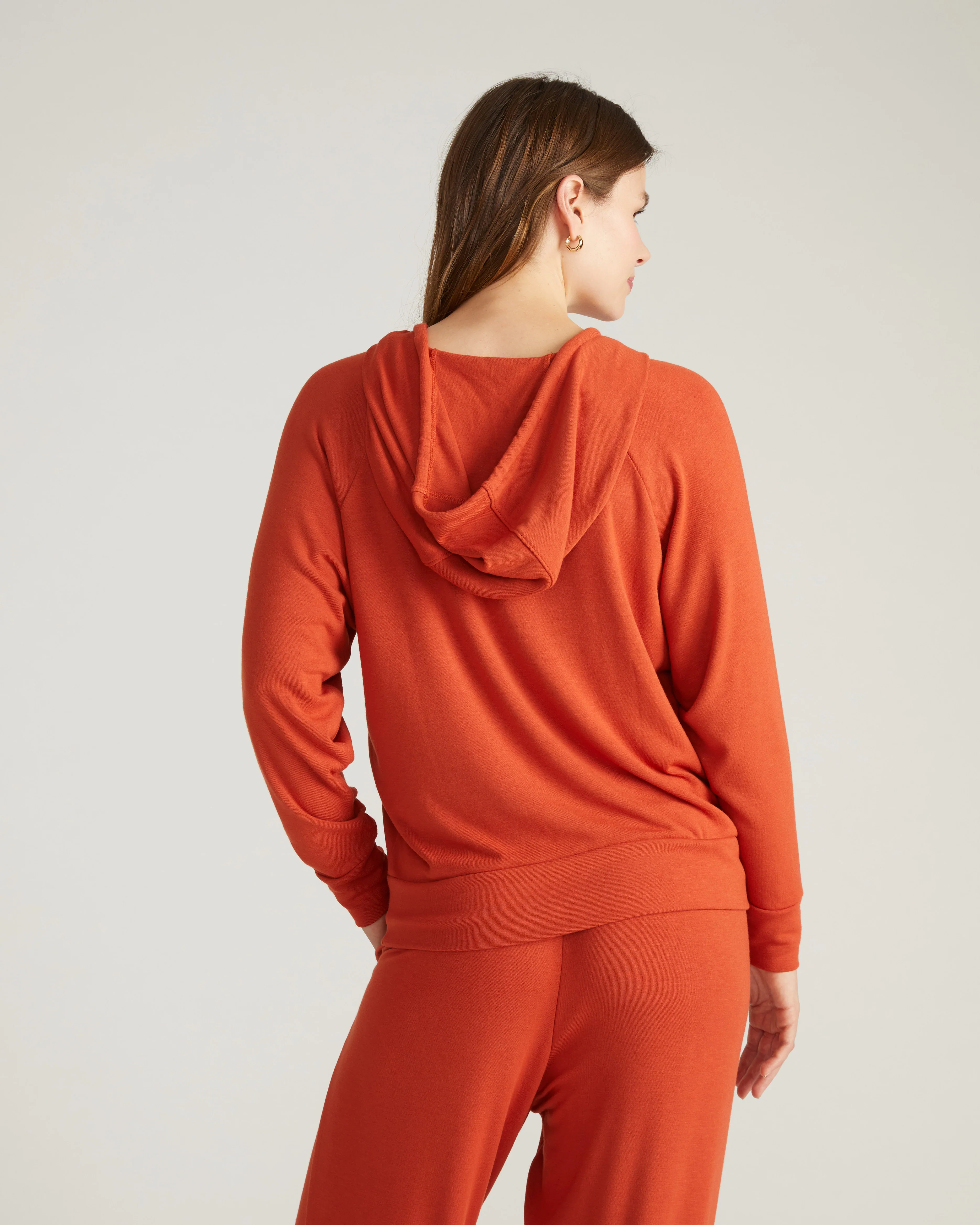 TravelKnit V Neck Hoodie - Warm Russet - Image 4