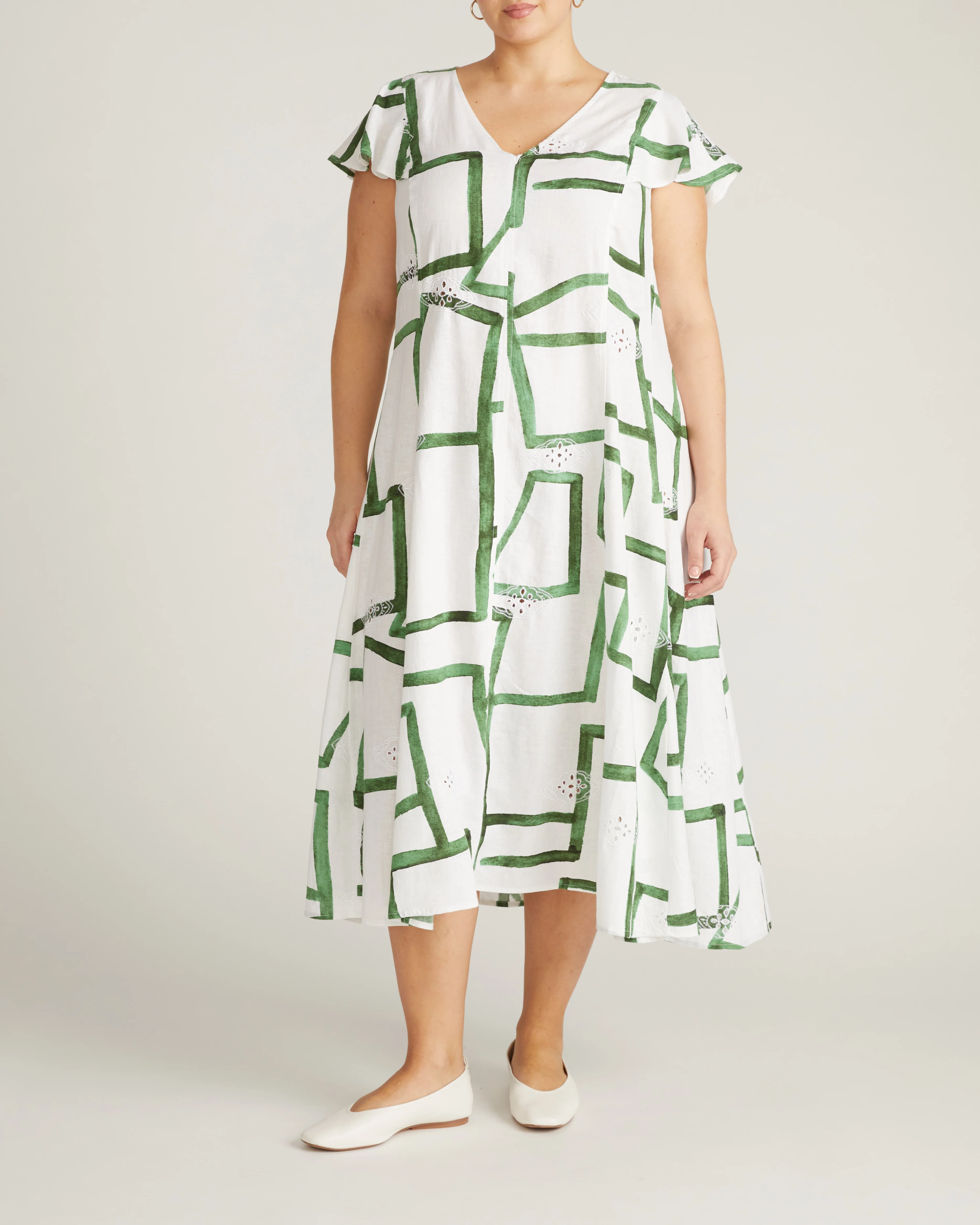 Victoria Linen Dress - Green Paint Print - Image 6