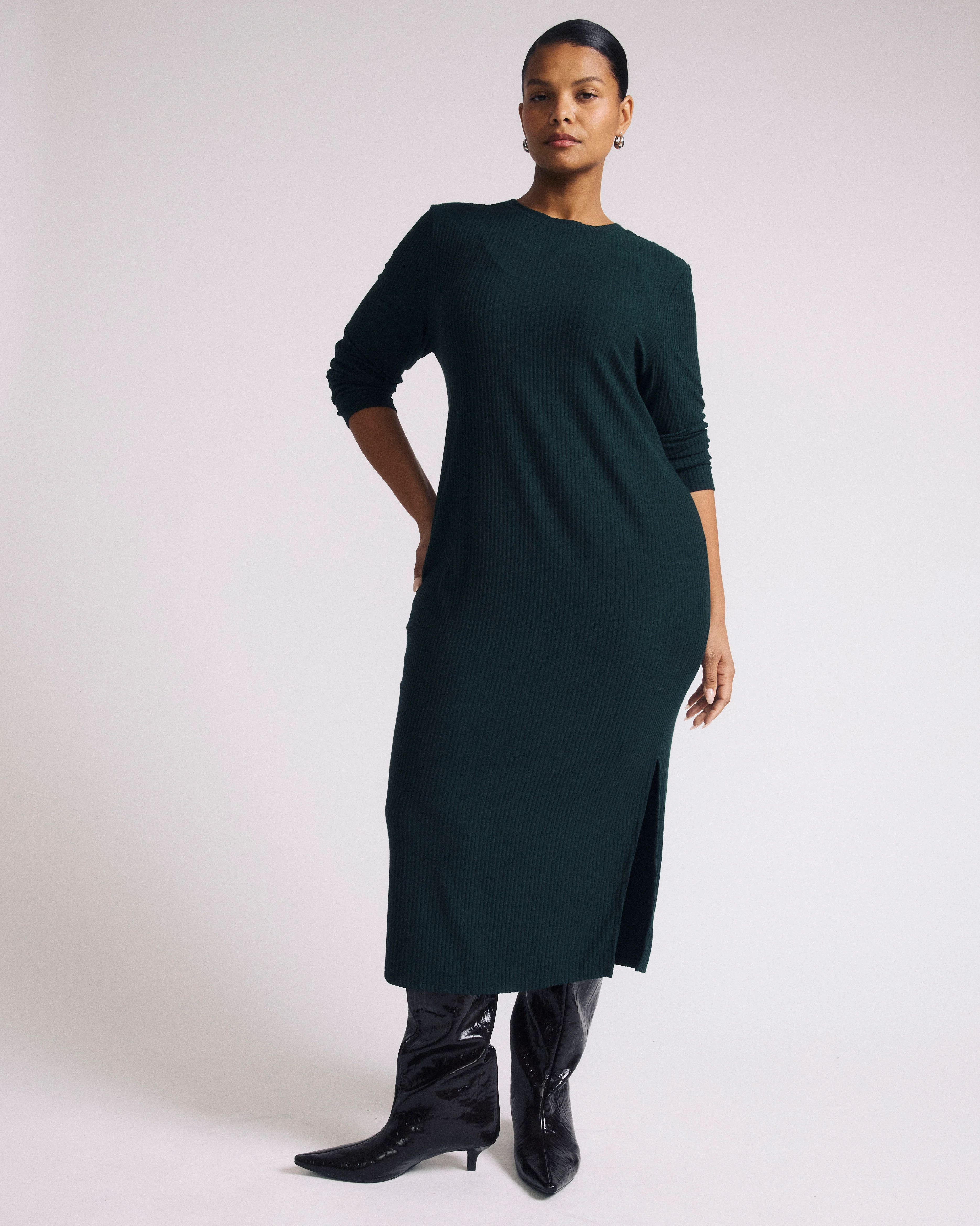 Xenia Ribbed Dress - Forest Green - Image 3