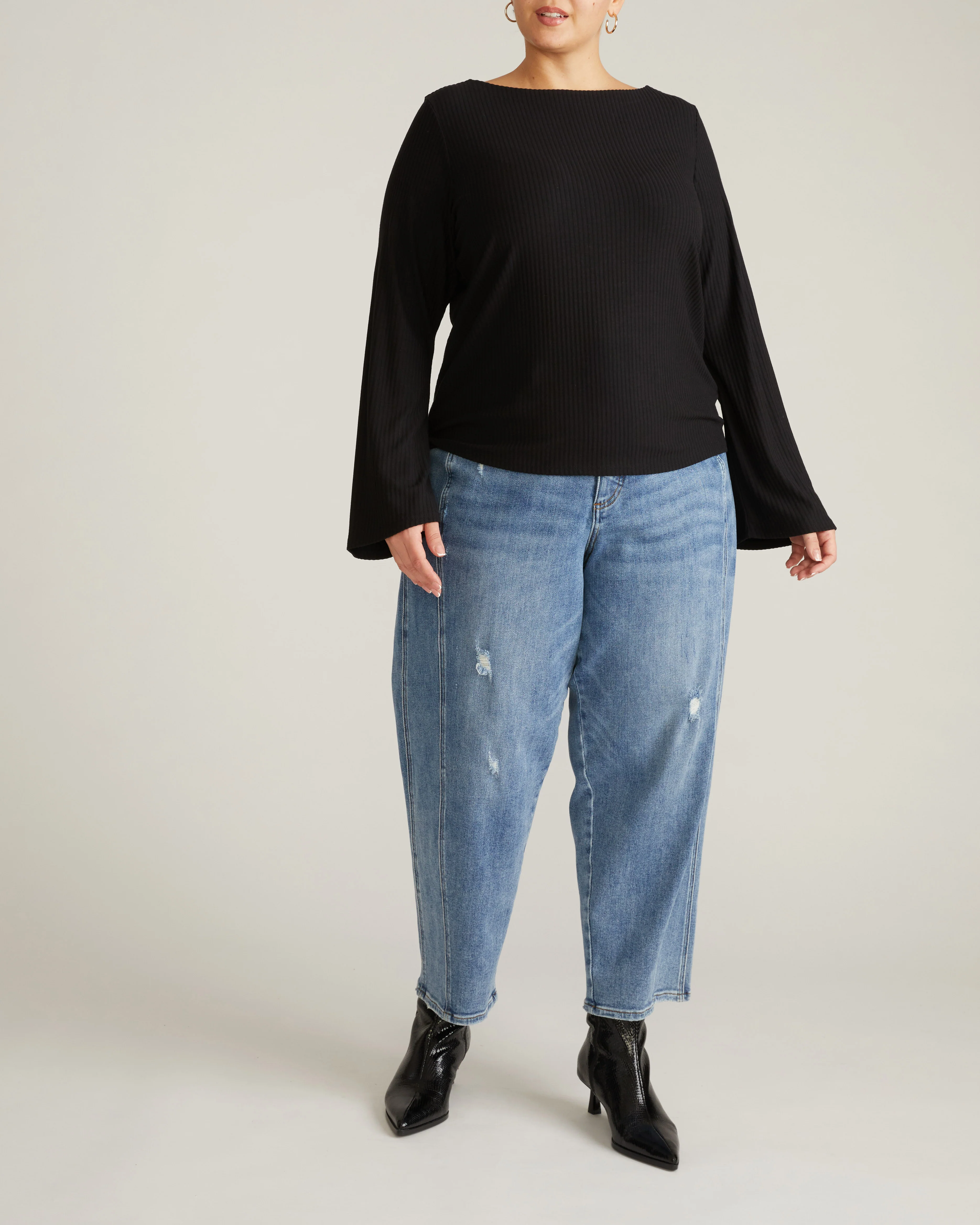 Yasmin Flare Sleeve Ribbed Top - Black - Image 2