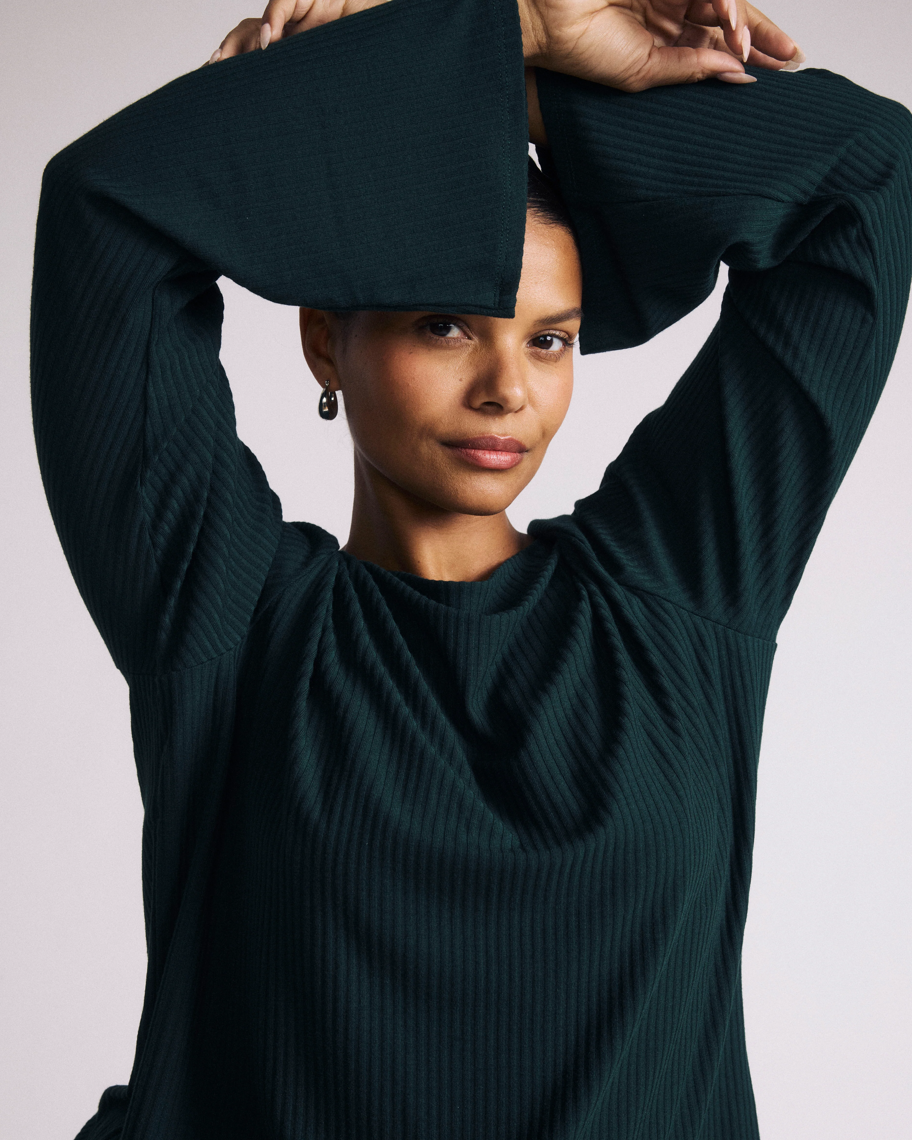 Yasmin Flare Sleeve Ribbed Top - Forest Green - Image 3
