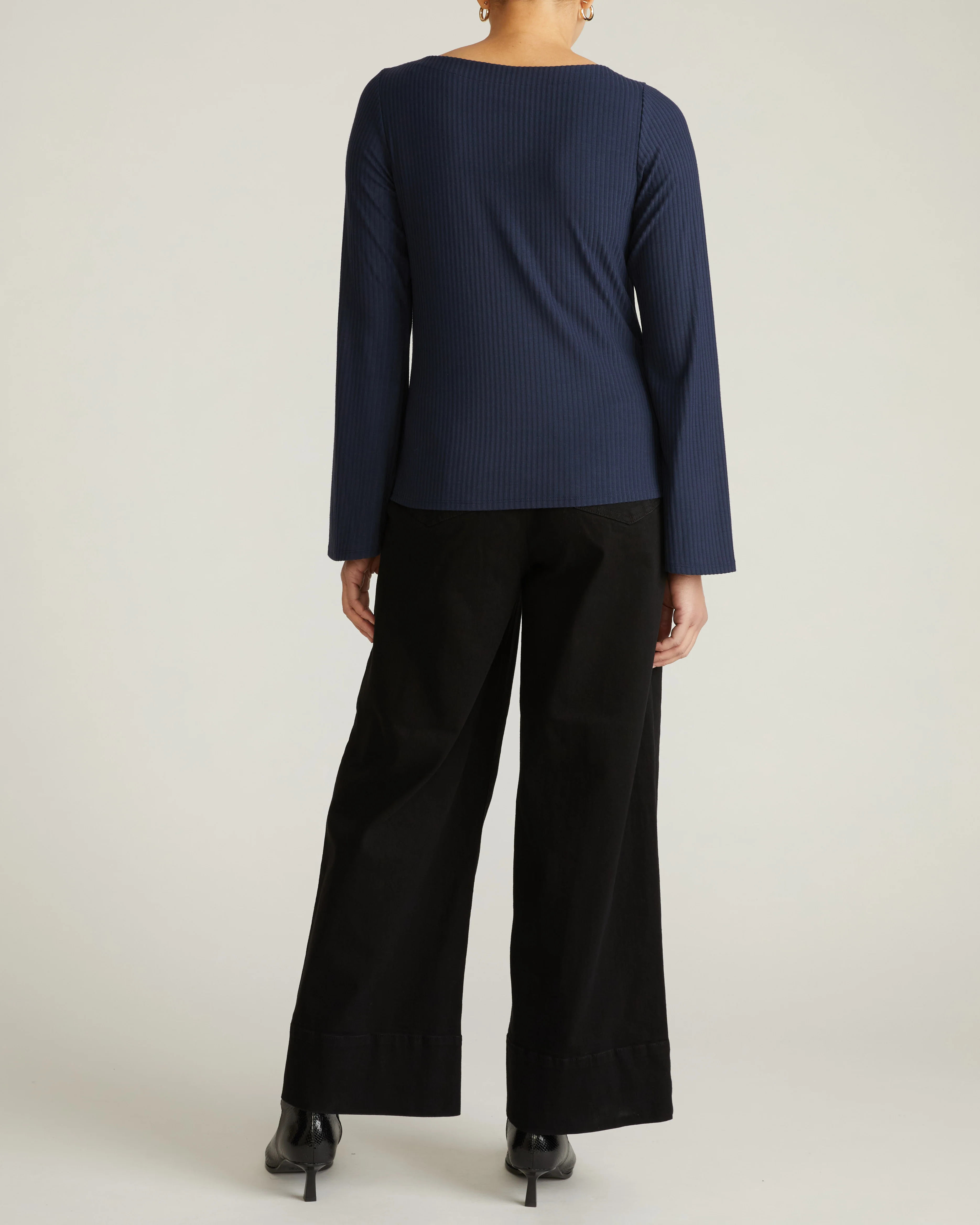 Yasmin Flare Sleeve Ribbed Top - Midnight - Image 4